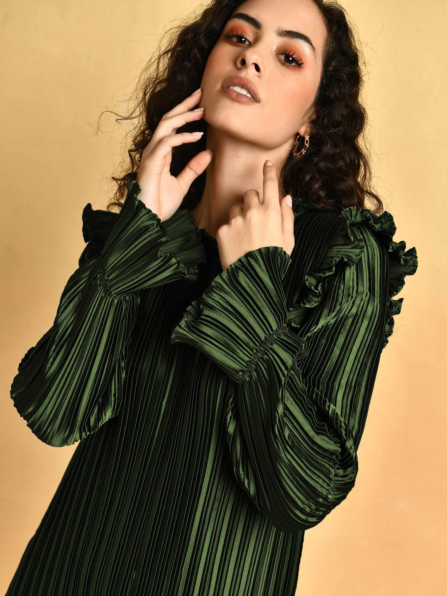symmetry imaginative pleated olive dress