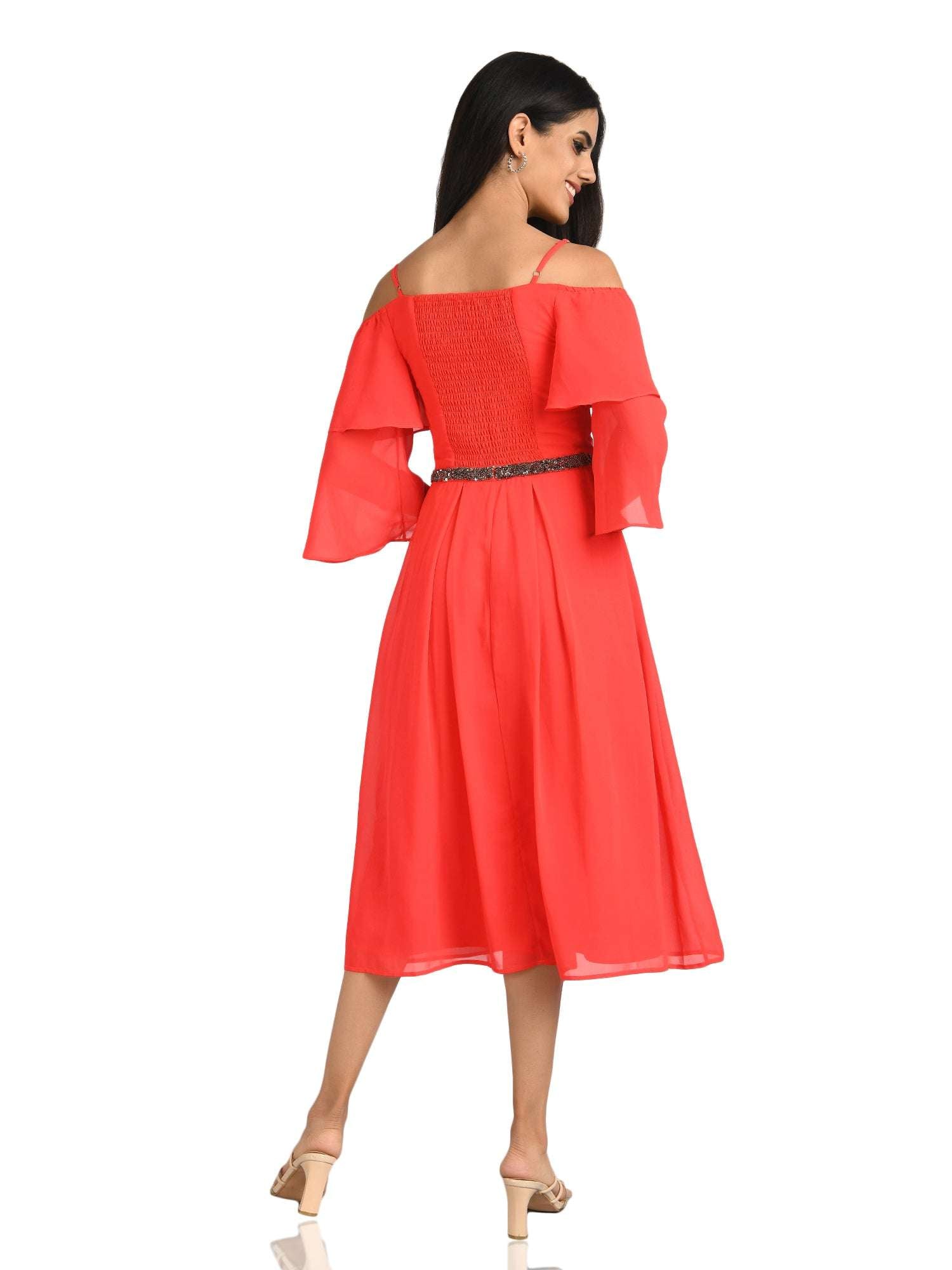 a line midi red dress