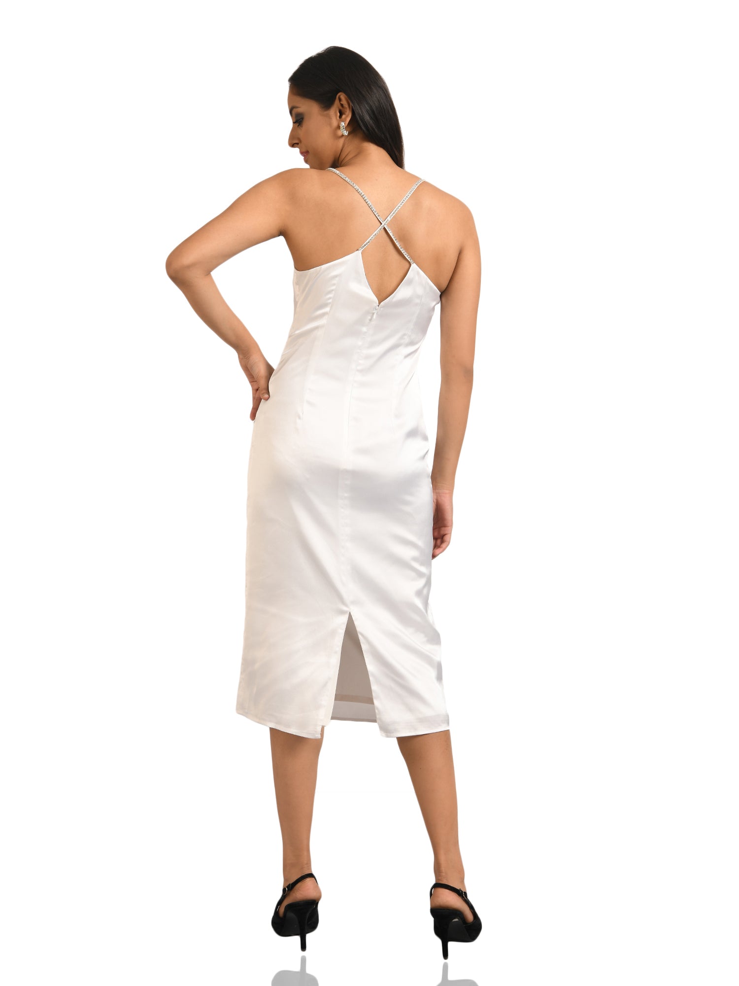 pearl white midi dress