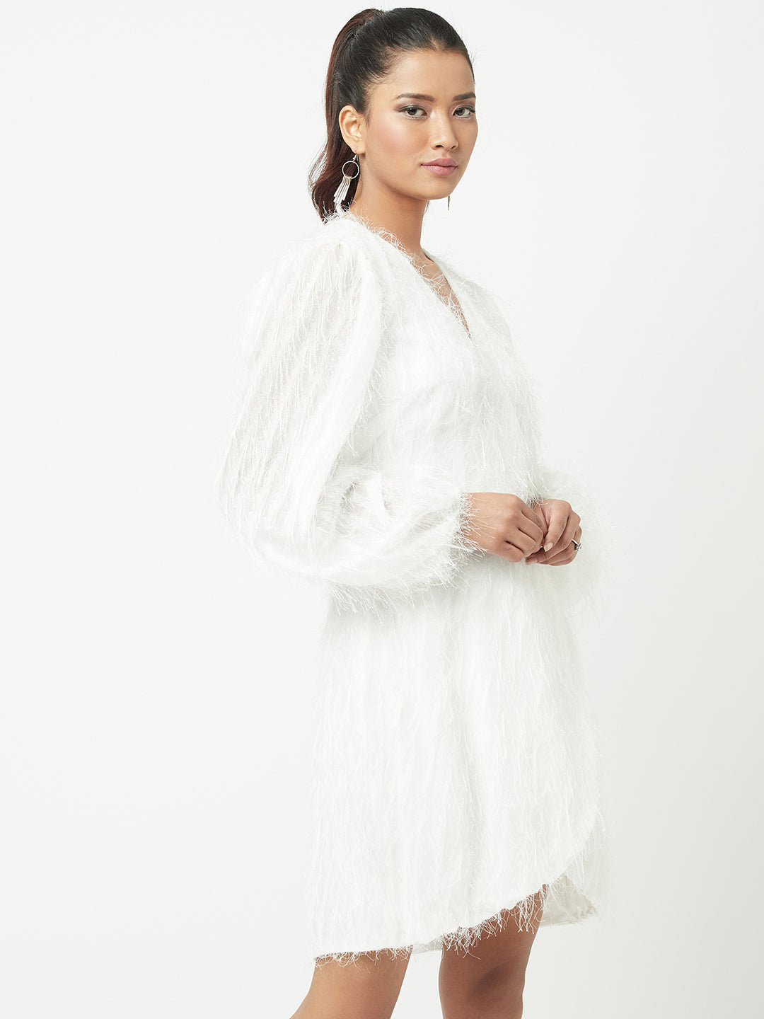 ivory fringe overlap dress