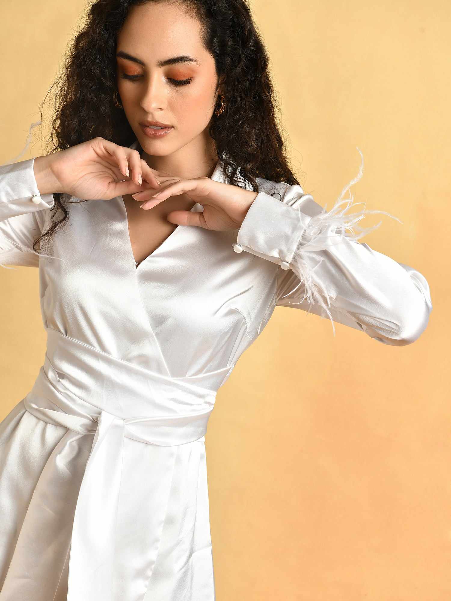 pearl white overlap feather dress