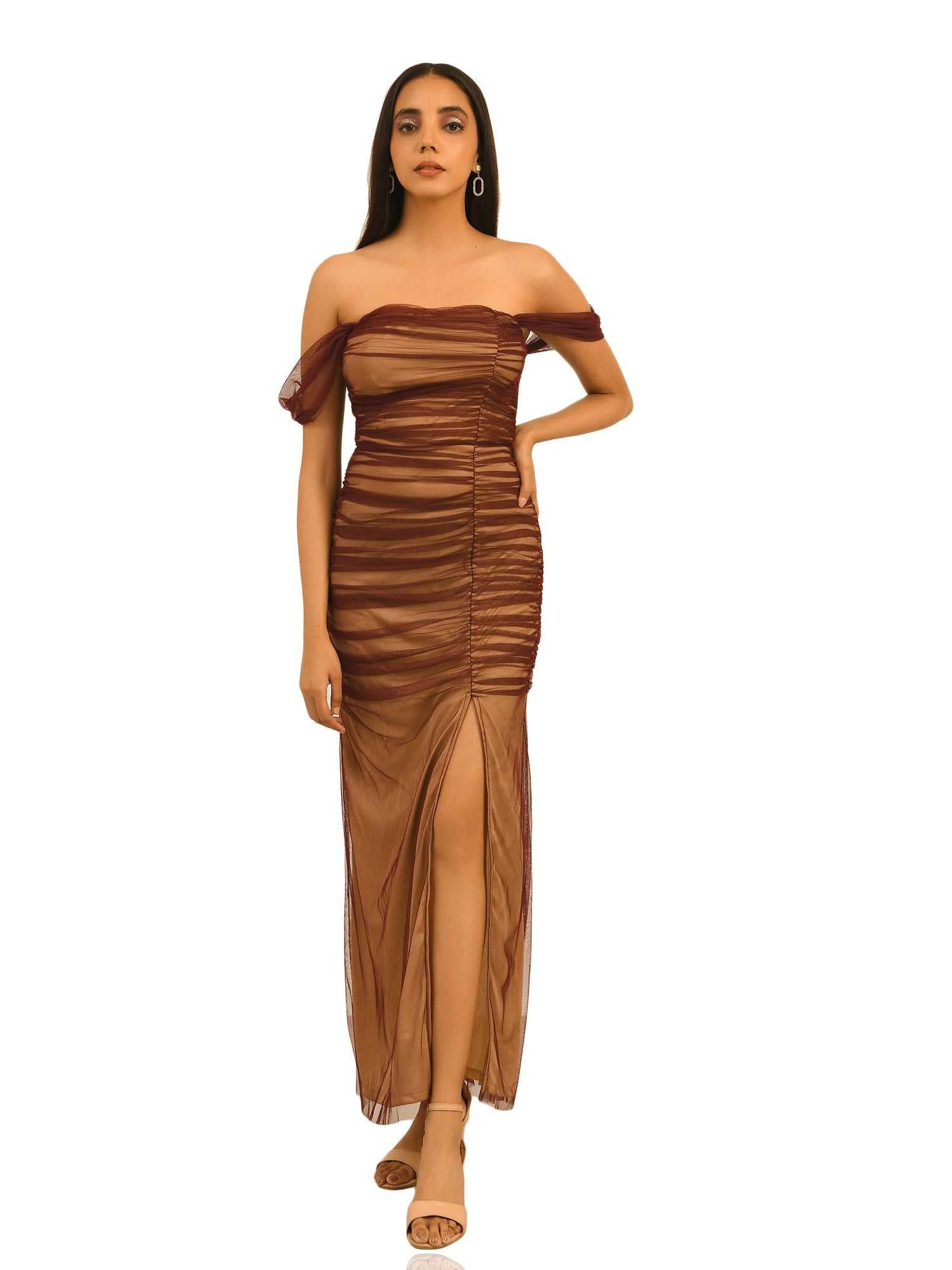 thigh high slit dress with contrast lining