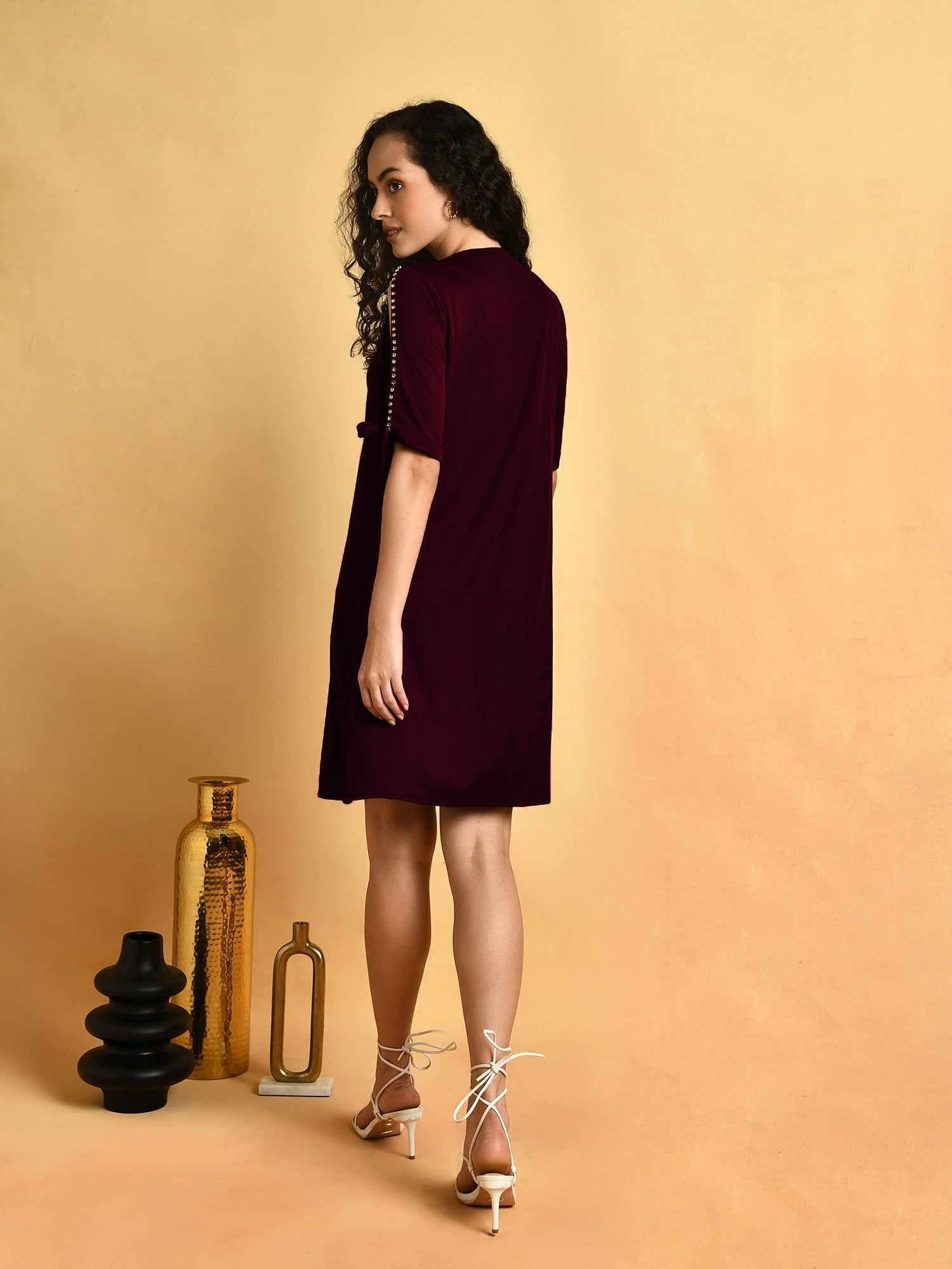 solid wine regular fit dress