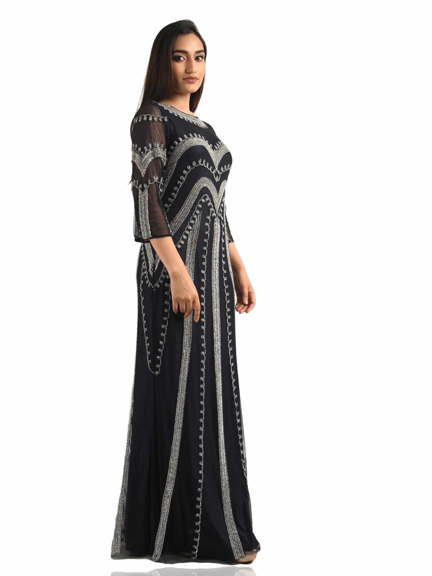 hand embellished navy gown