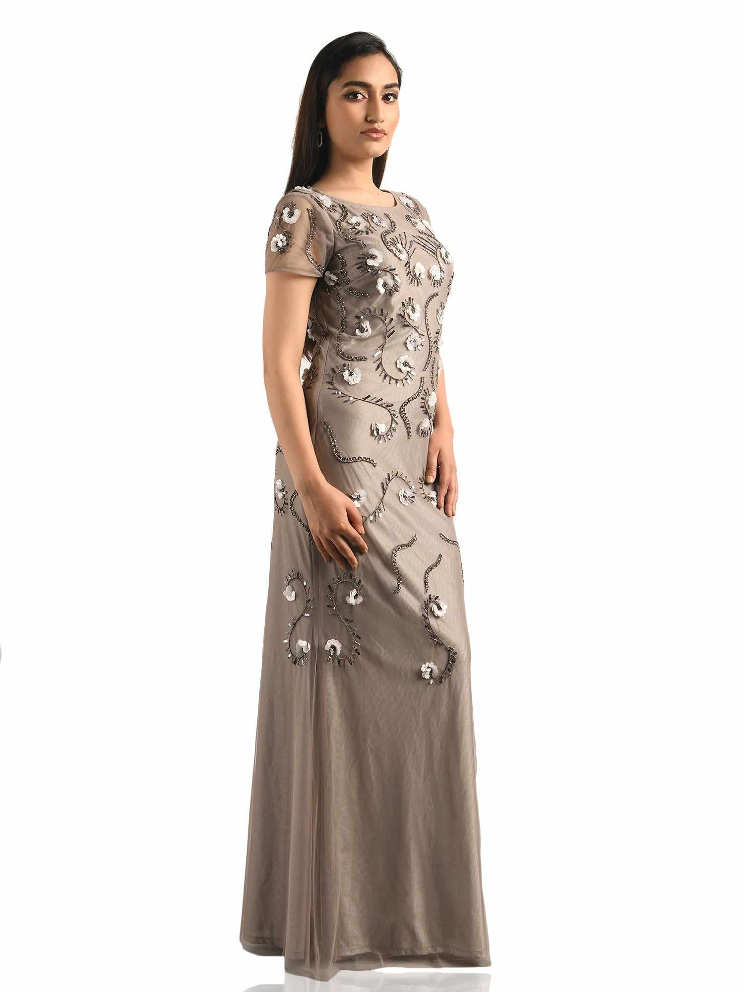 embellished short sleeve gown