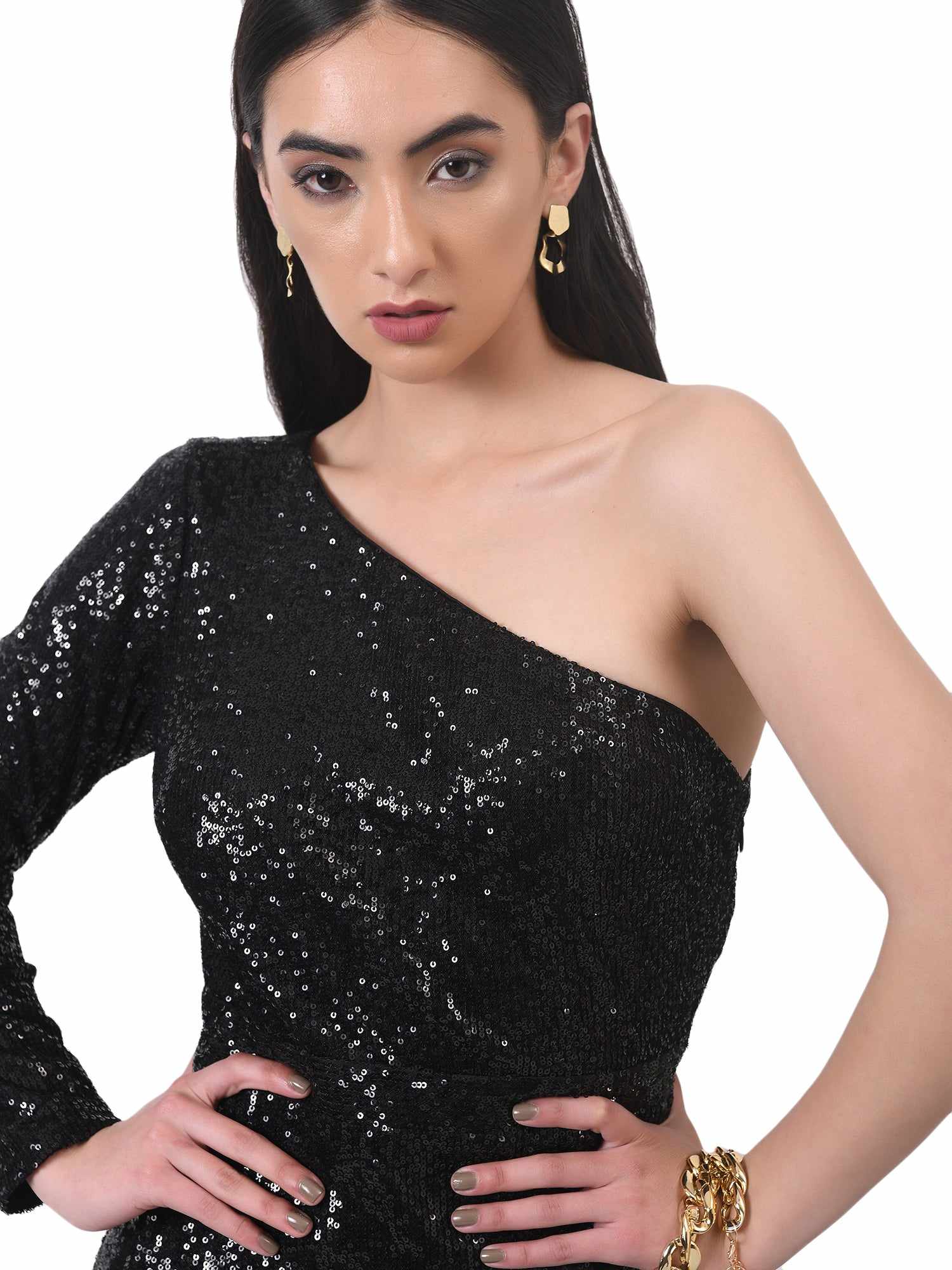 aceline black side slit gown