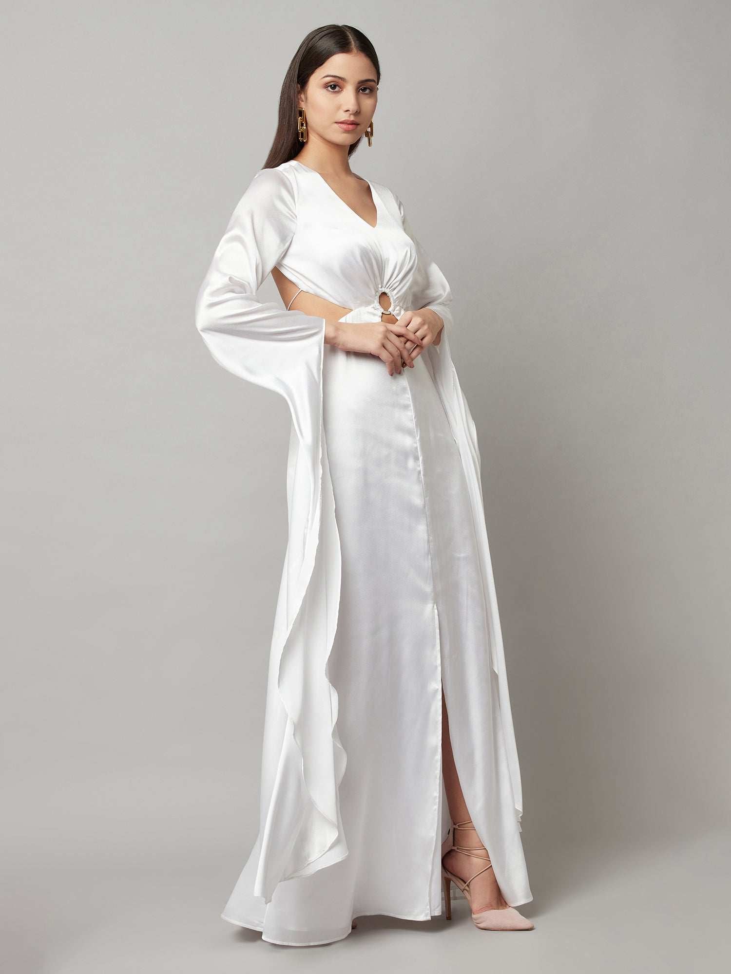 mystique long sleeves satin gown