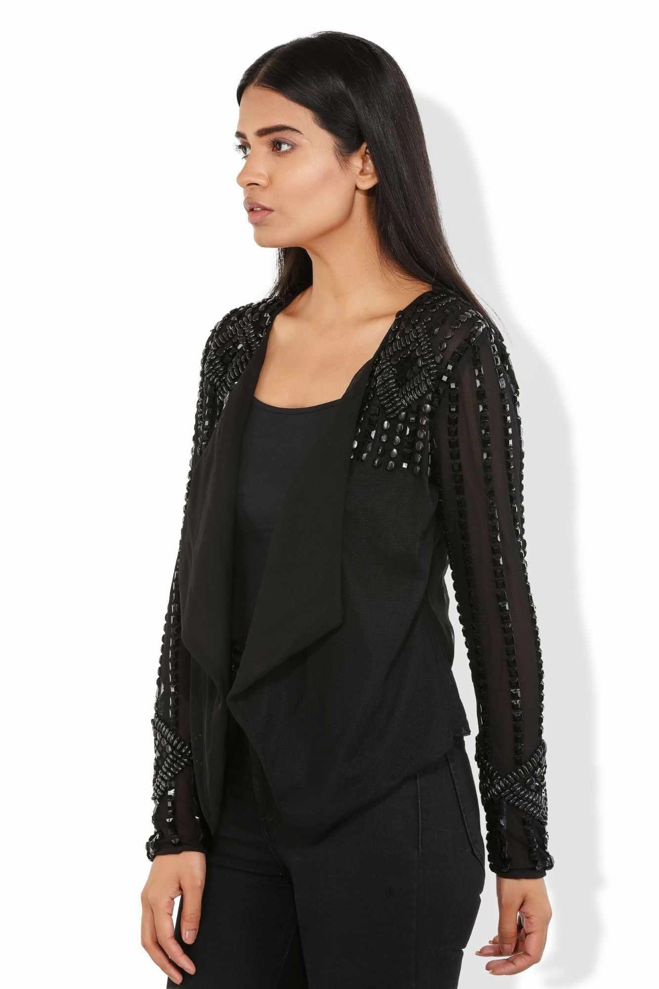 all about black georgette lapel jacket