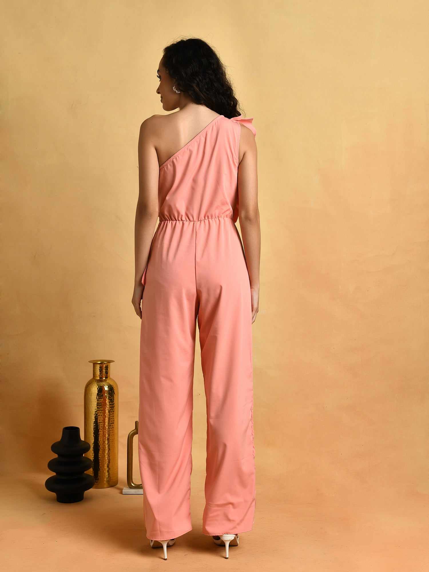 party mood on peach jumpsuit