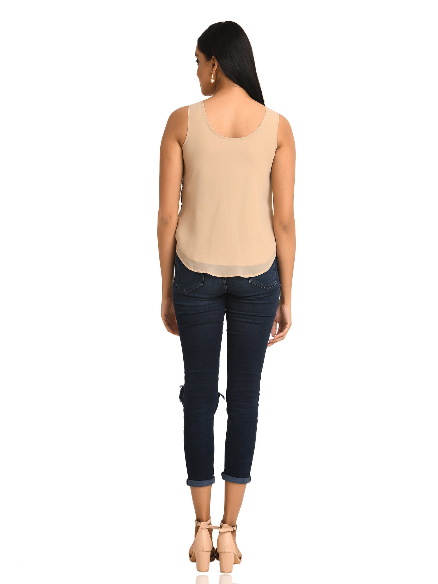 nude sleeveless abstract embroidery top