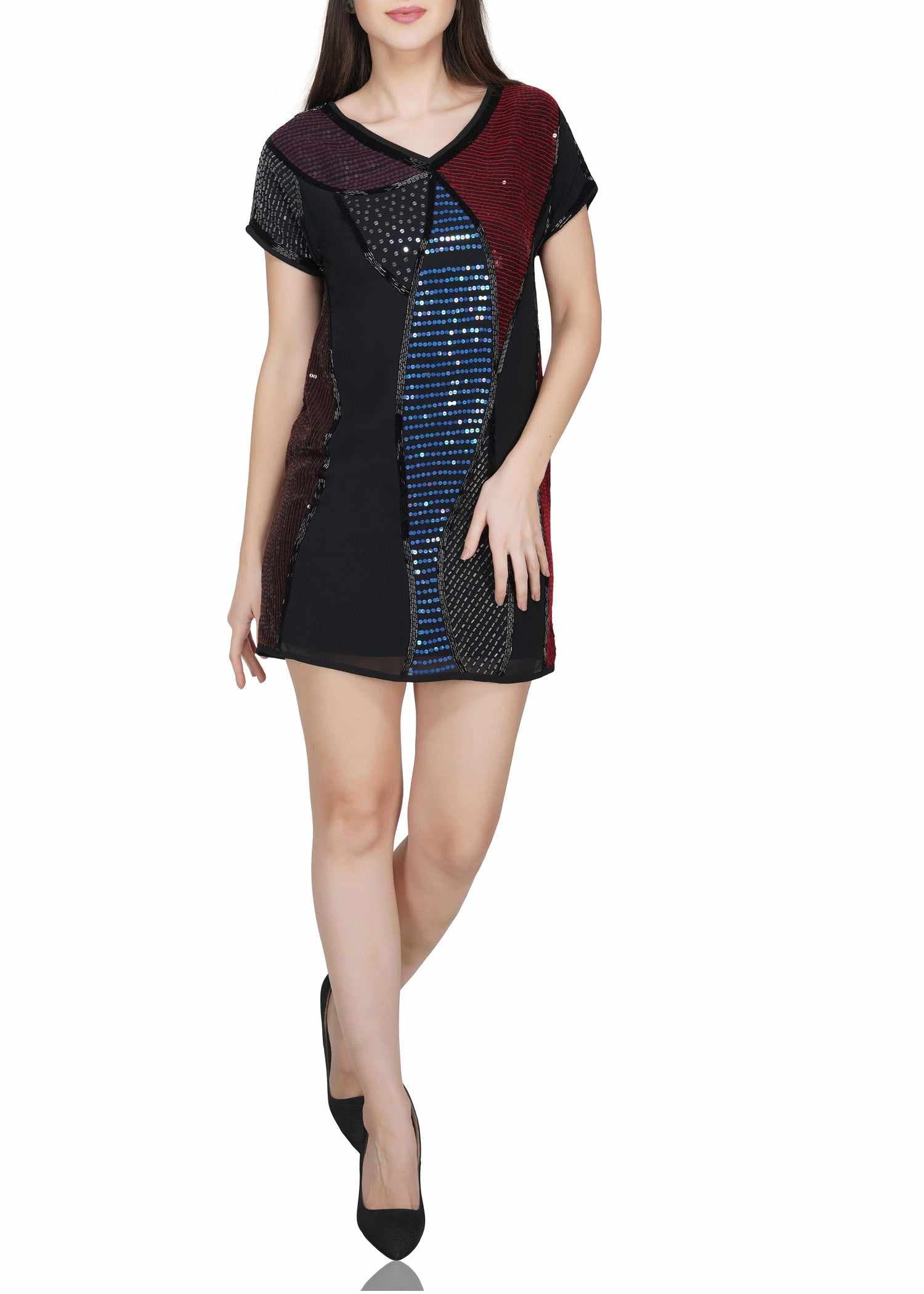 black sequins embellished polyester dress