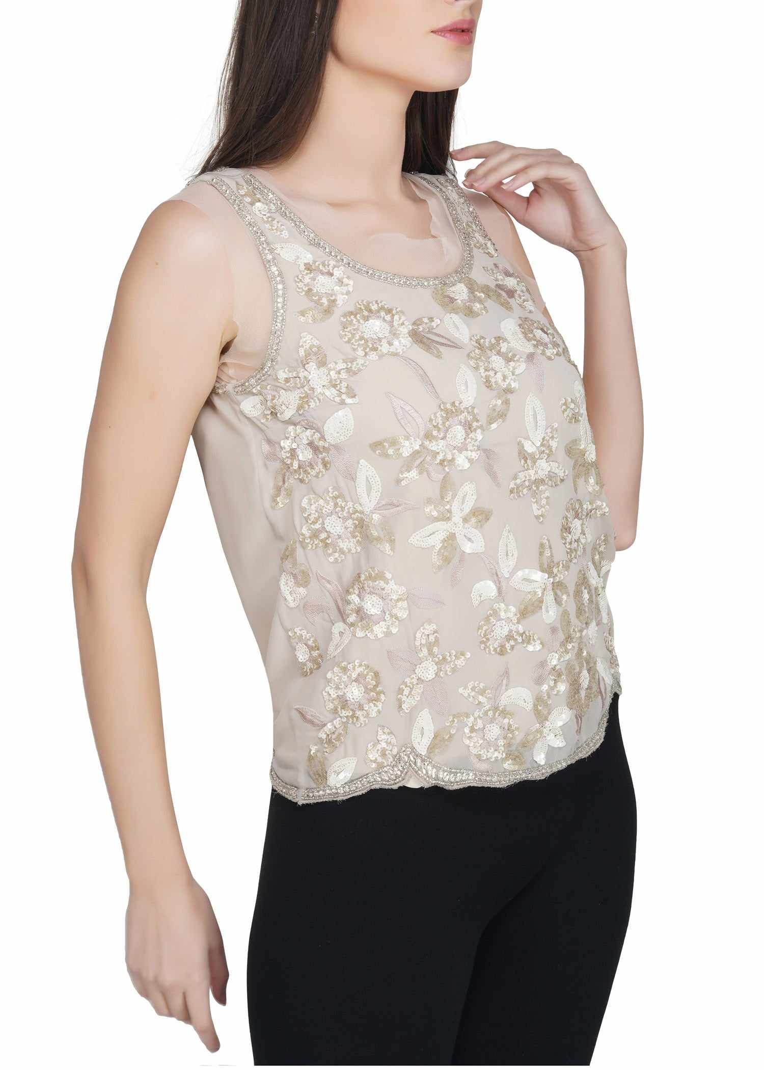 embellished beige tank top