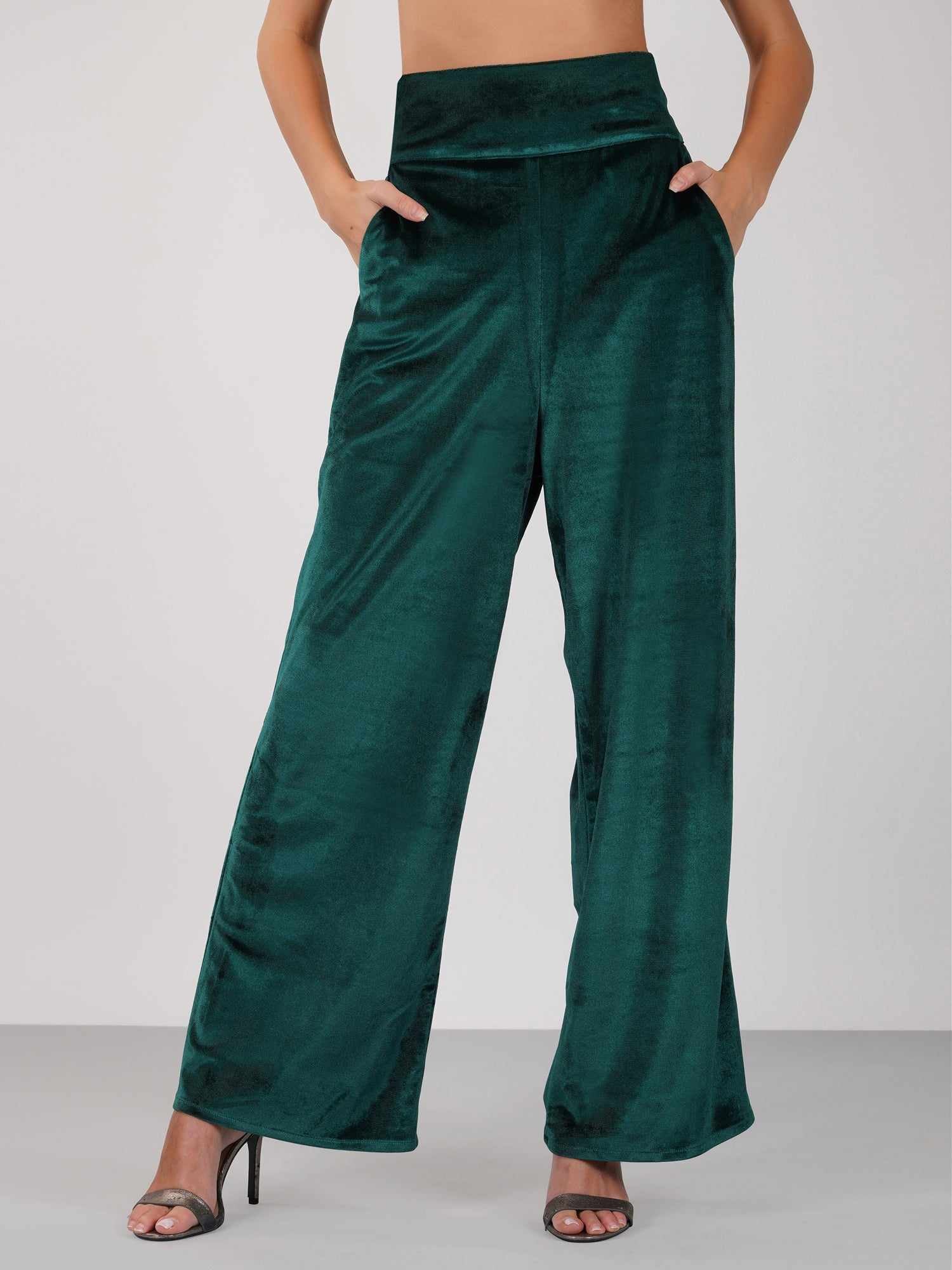 green velour high waist pant