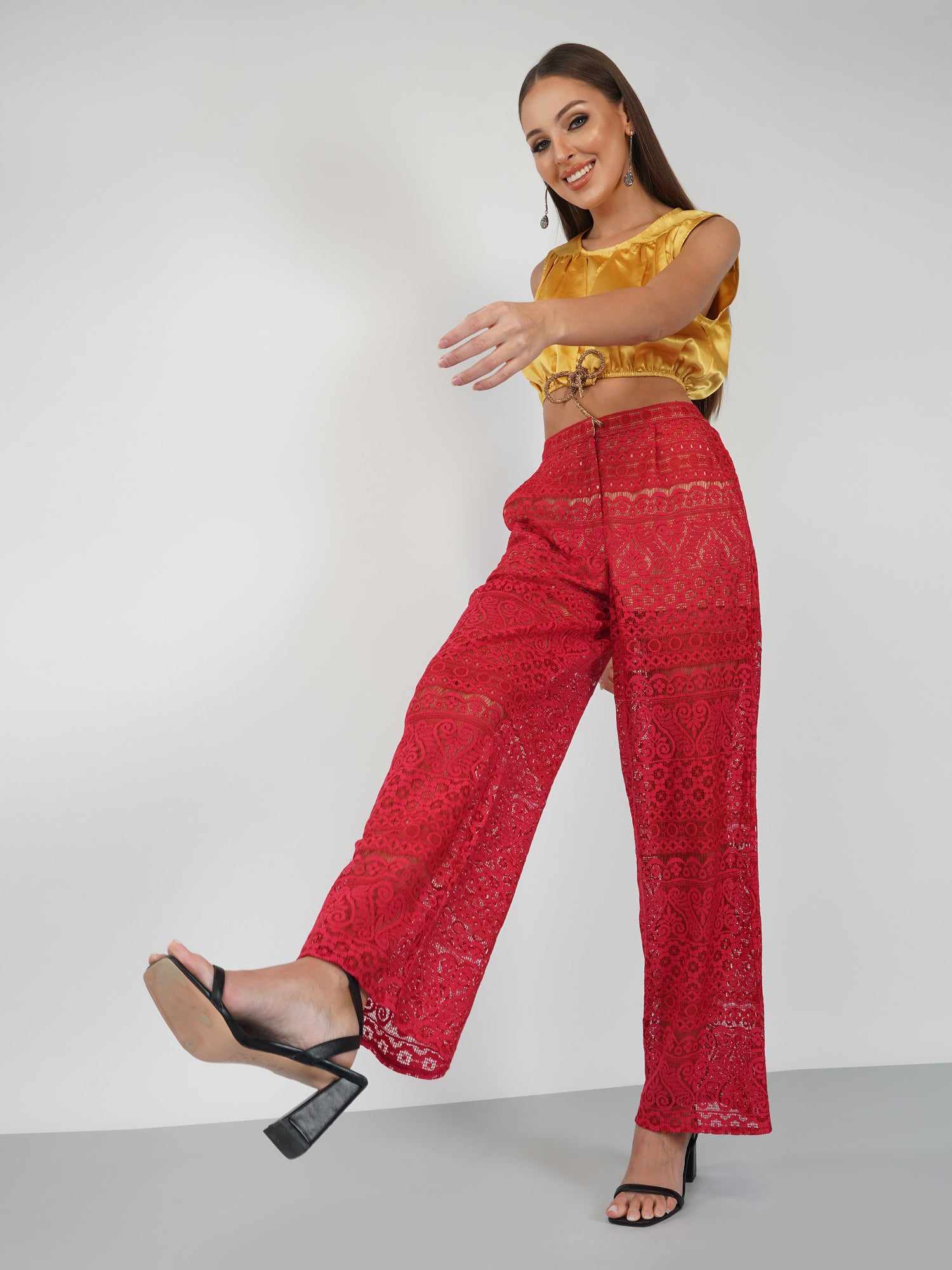 red lace wide leg pants