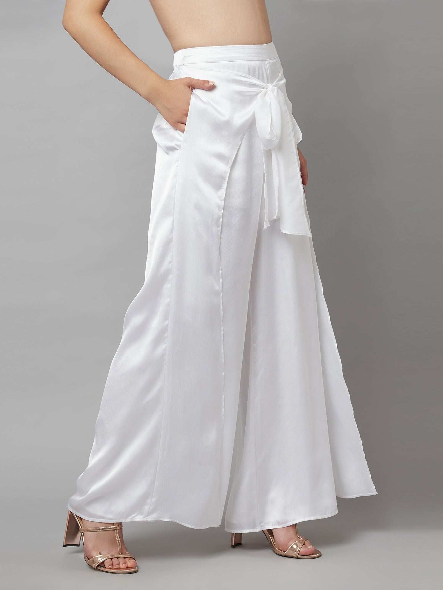 shining white wrap palazzo