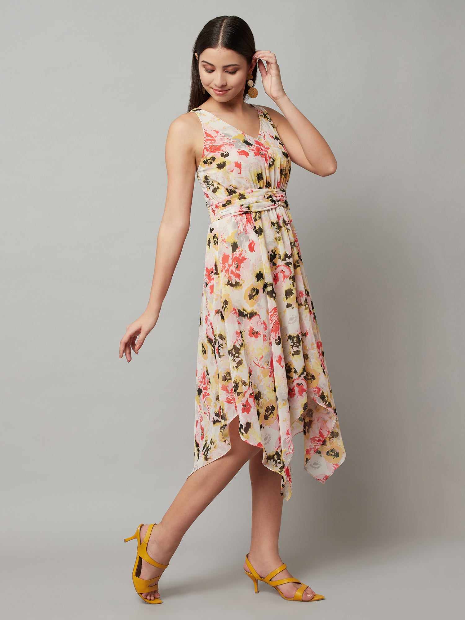 high low printed midi dress