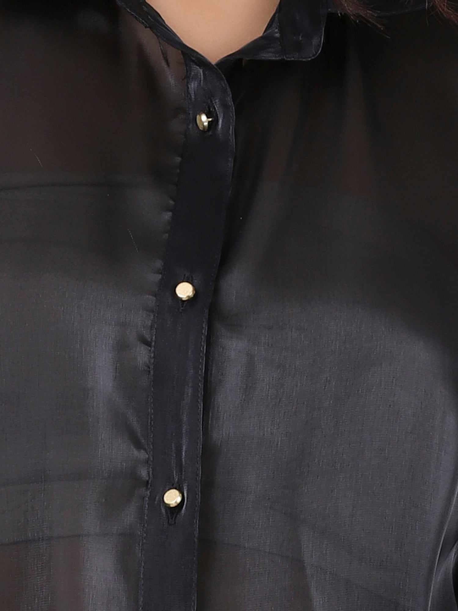 black billowy sleeved glass organza top