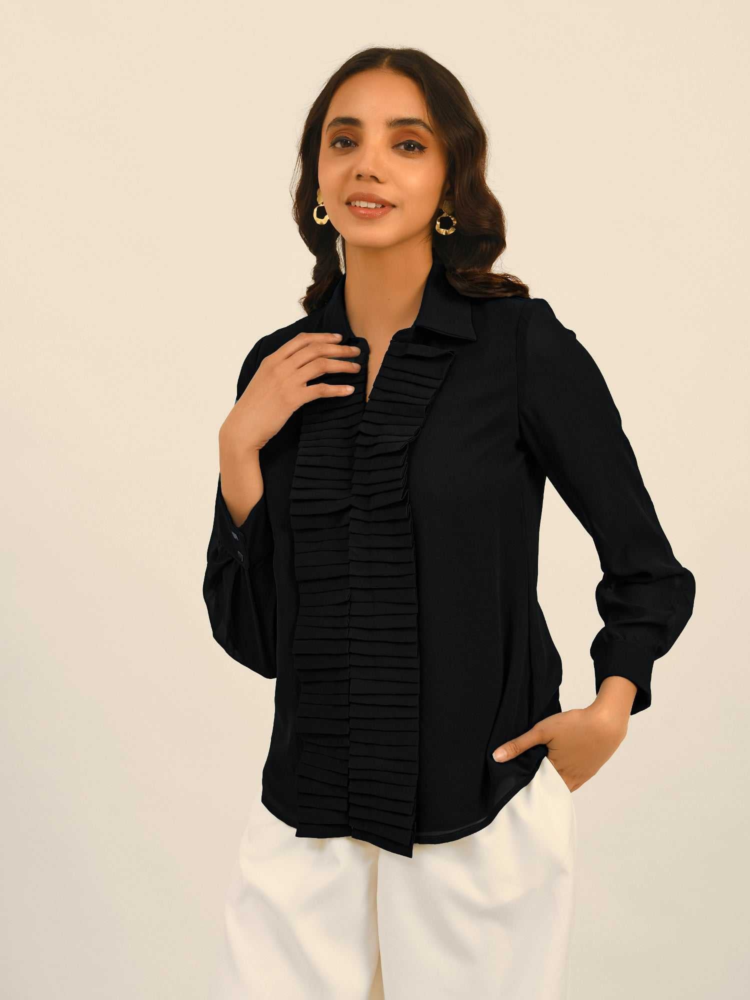 luxury vacay pleated placket shirt