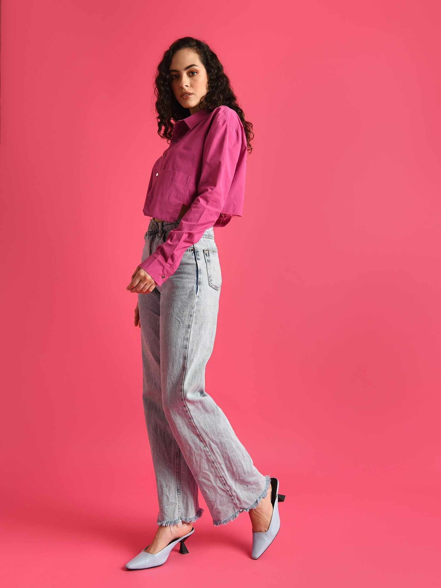 deluxe party on crop pink shirt