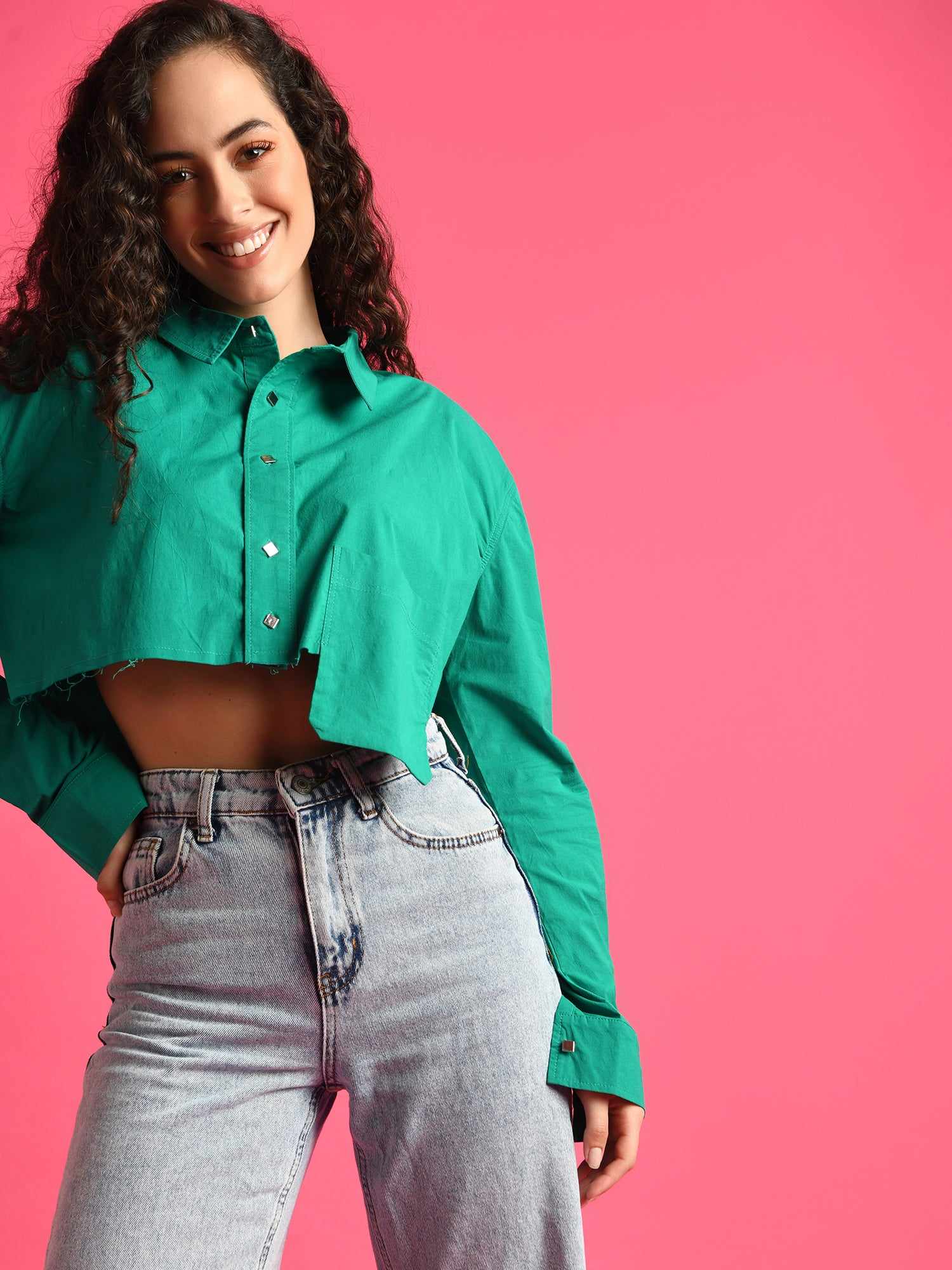 deluxe party on crop green shirt