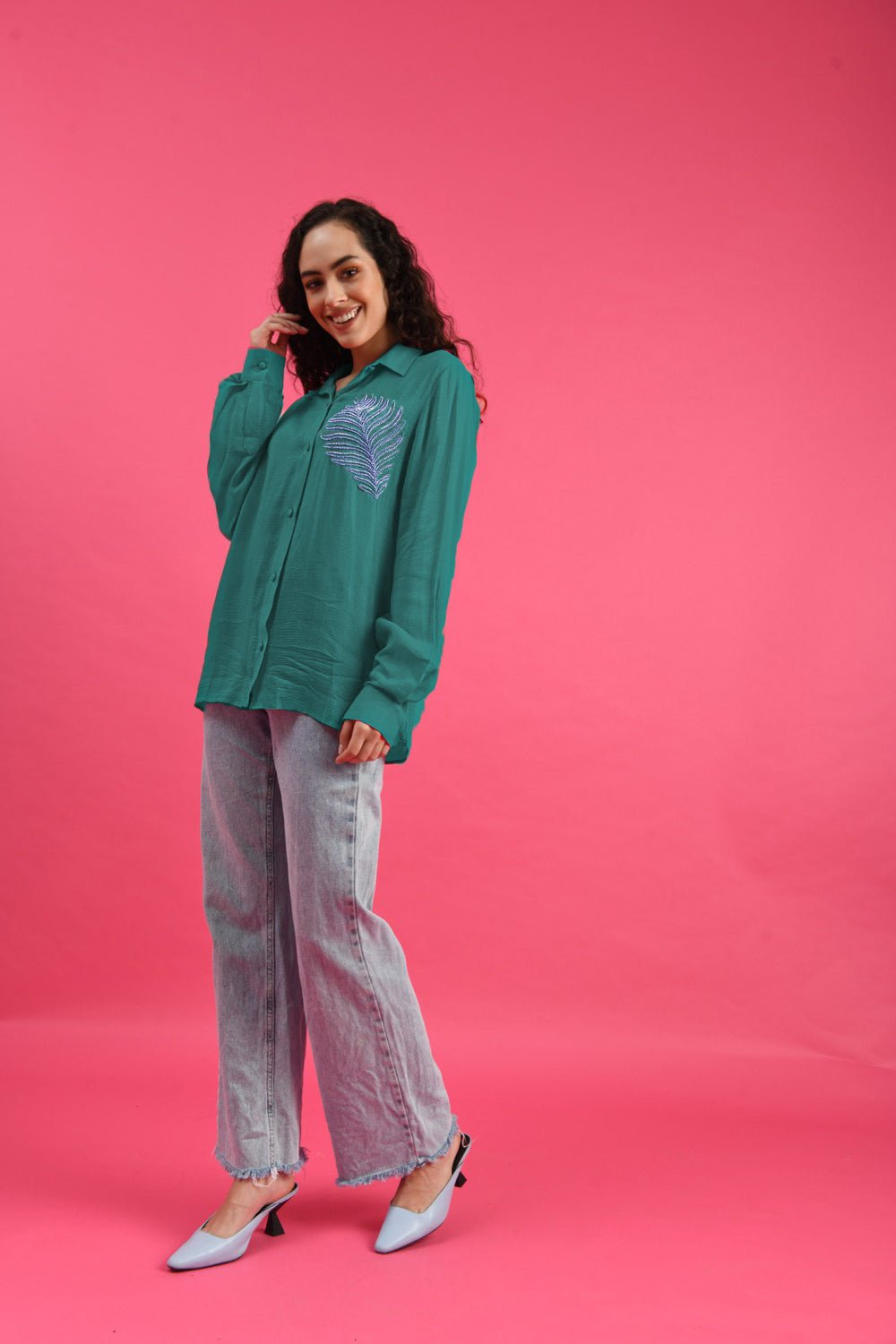 deluxe embellished green shirt