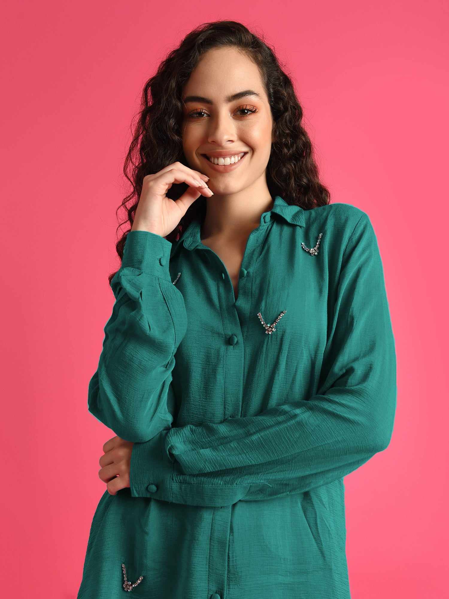 deluxe embellished green shirt