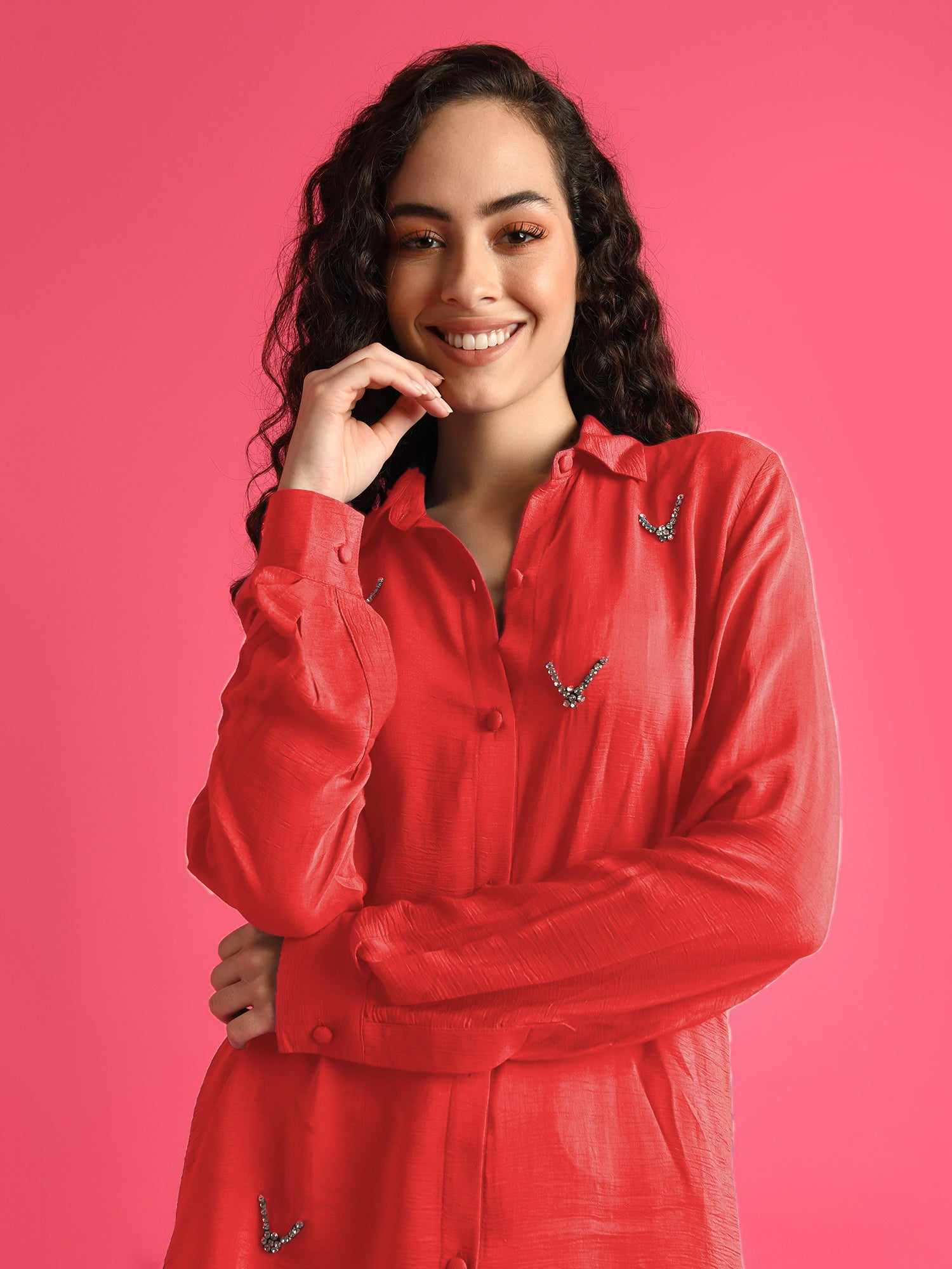 deluxe embellished red shirt