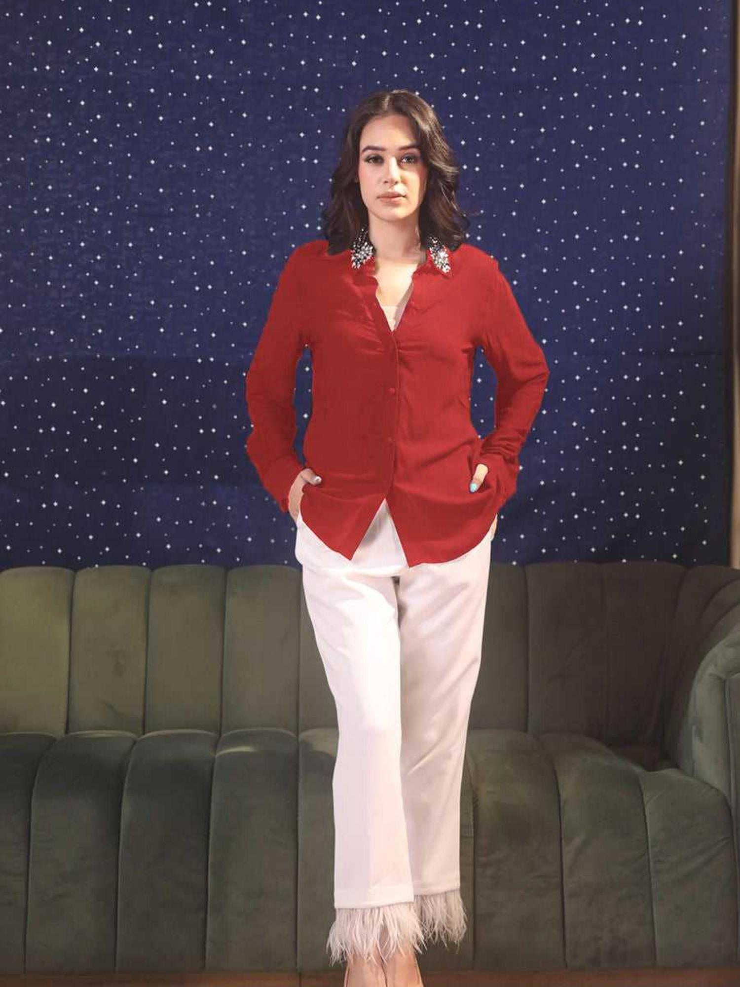 Embellish-Me Chic Red Shirt - Red