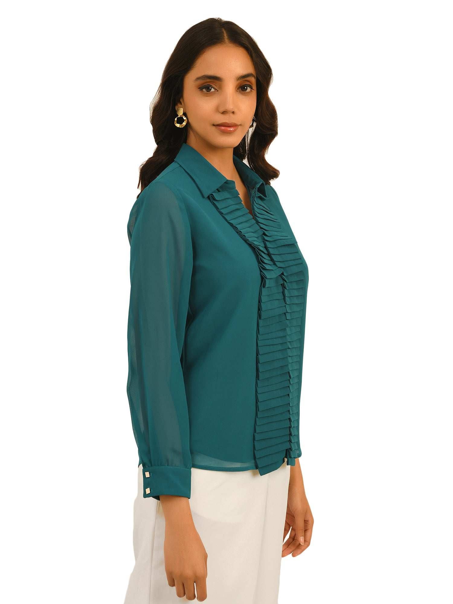 luxury vacay pleated placket shirt