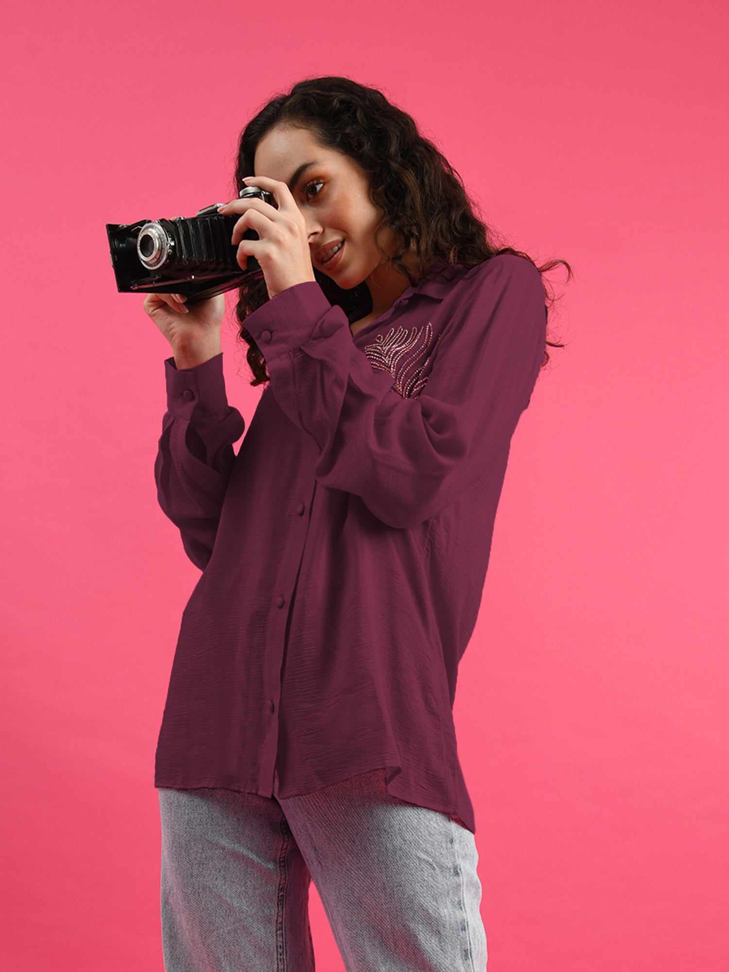 deluxe embellished wine shirt