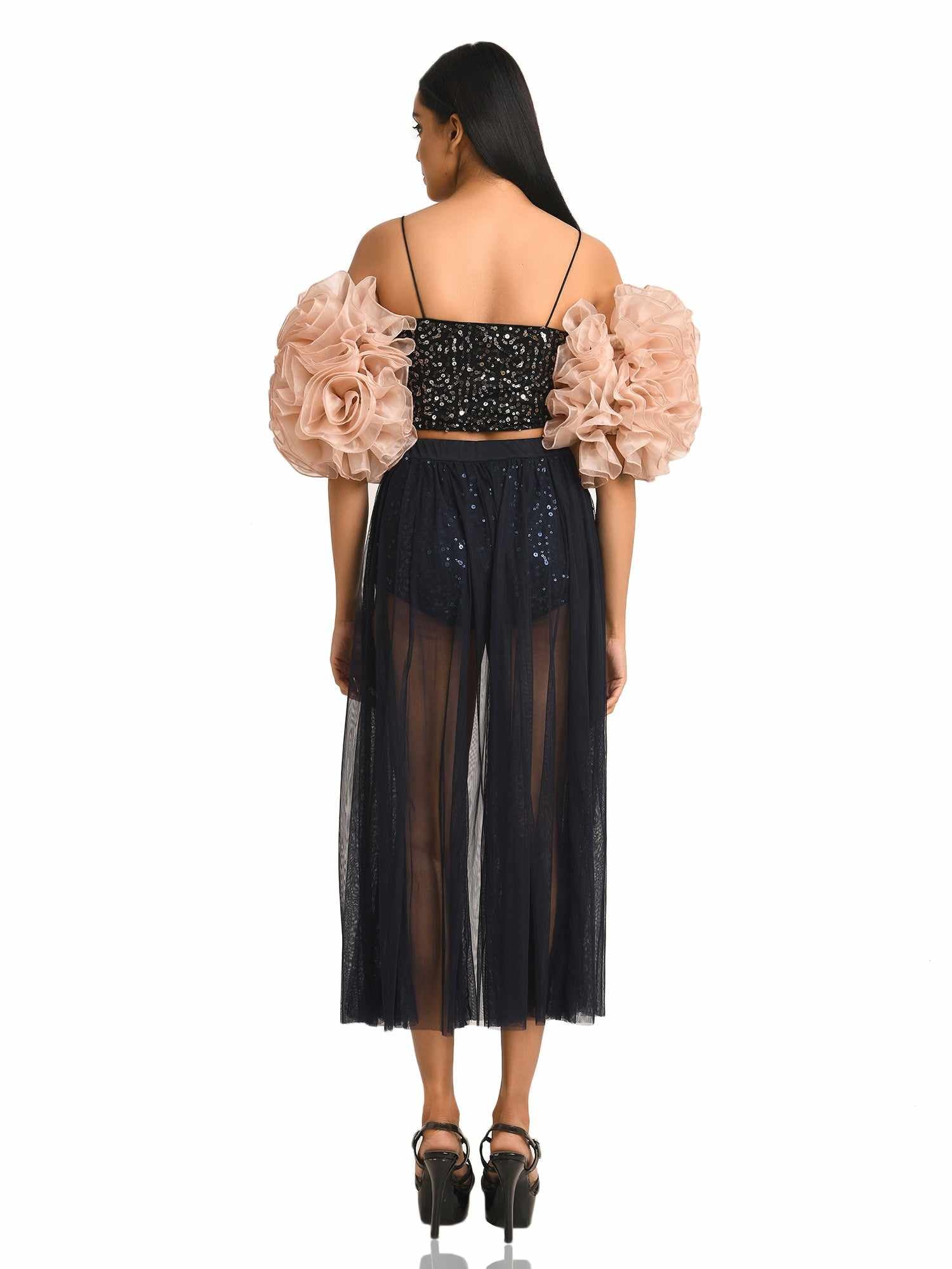 berry blue butt shorts with blue tulle skirt