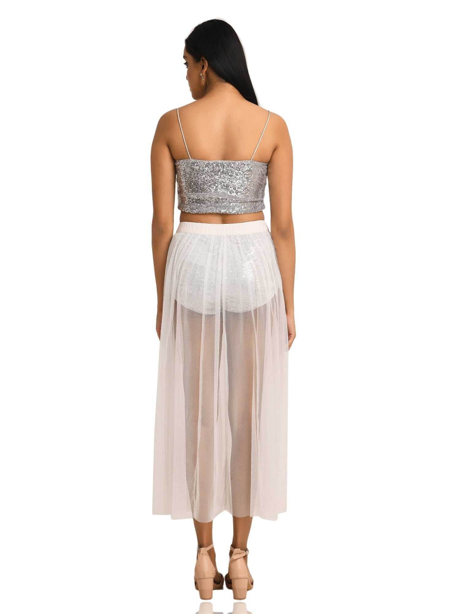silver sequins butt shorts with white tulle skirt