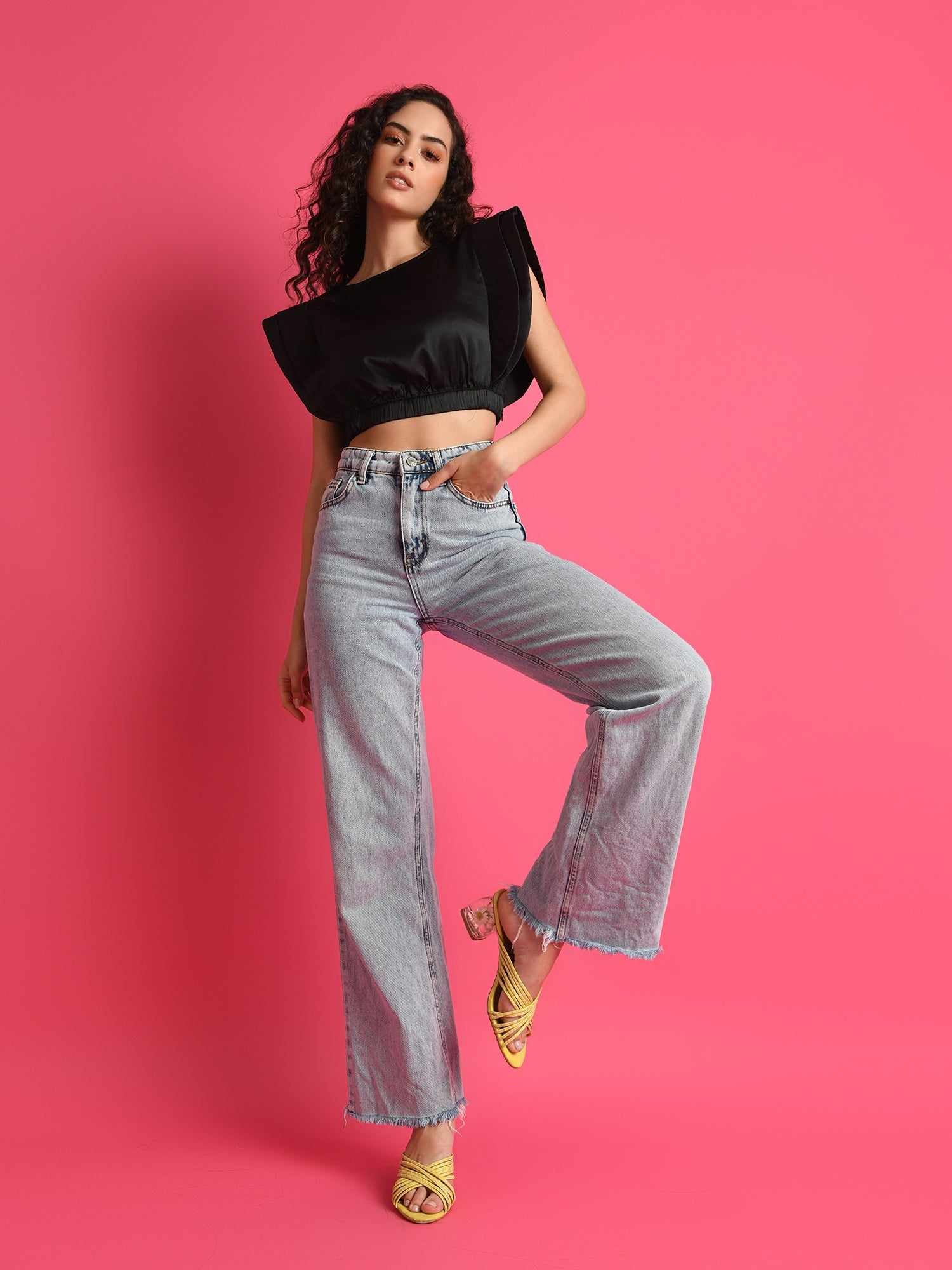 black satin wings crop top