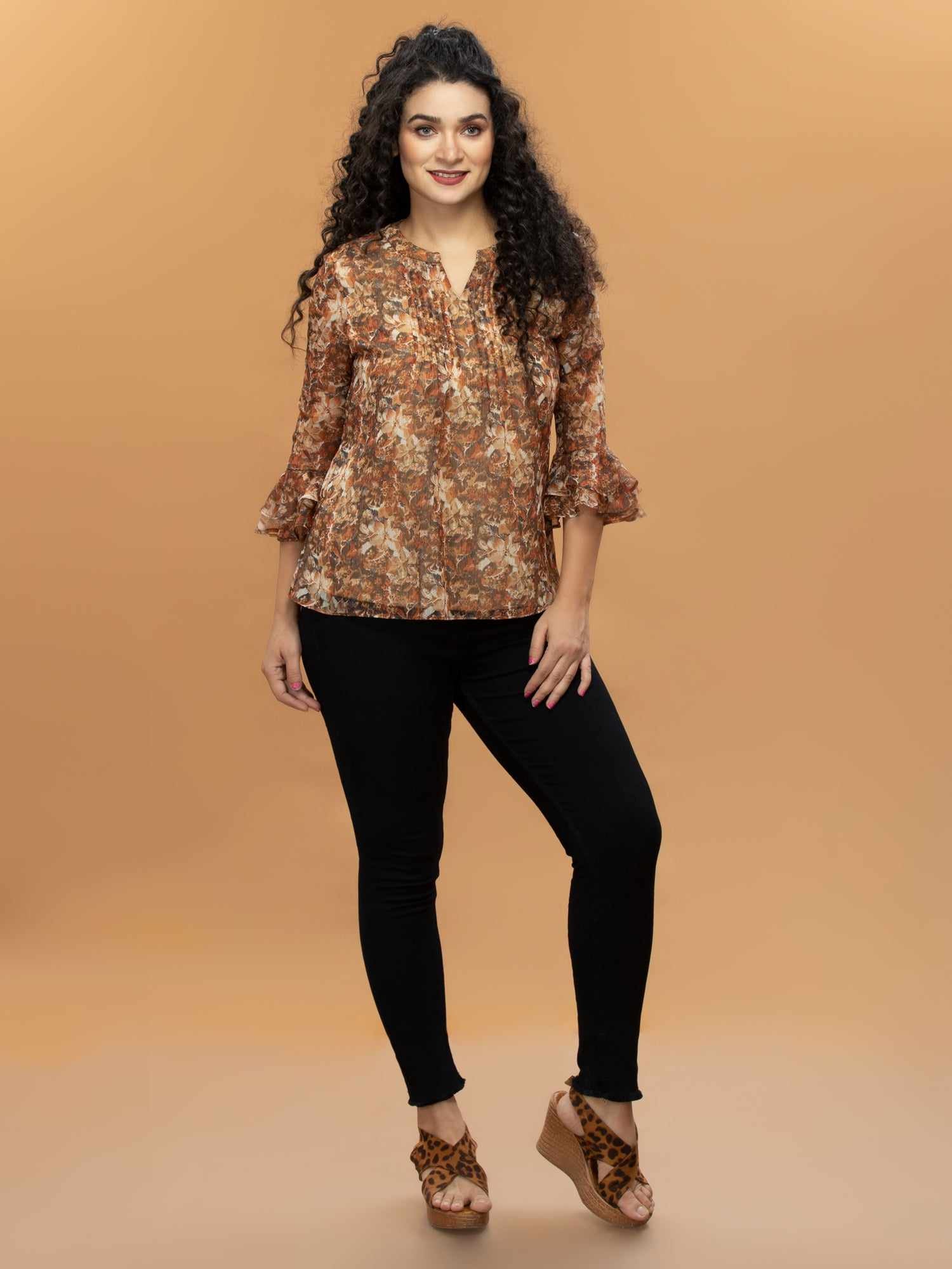 front pleated printed top