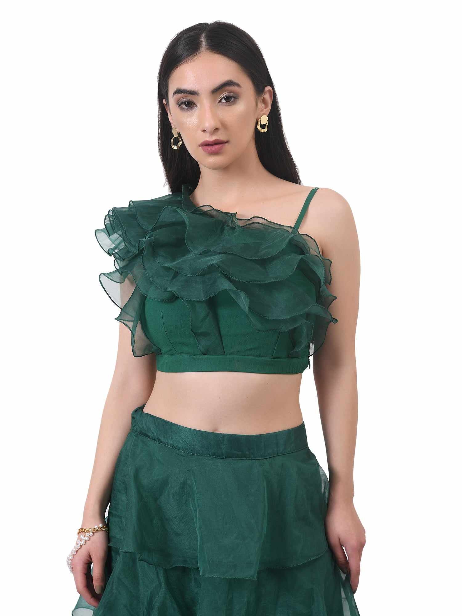 green ruffle top