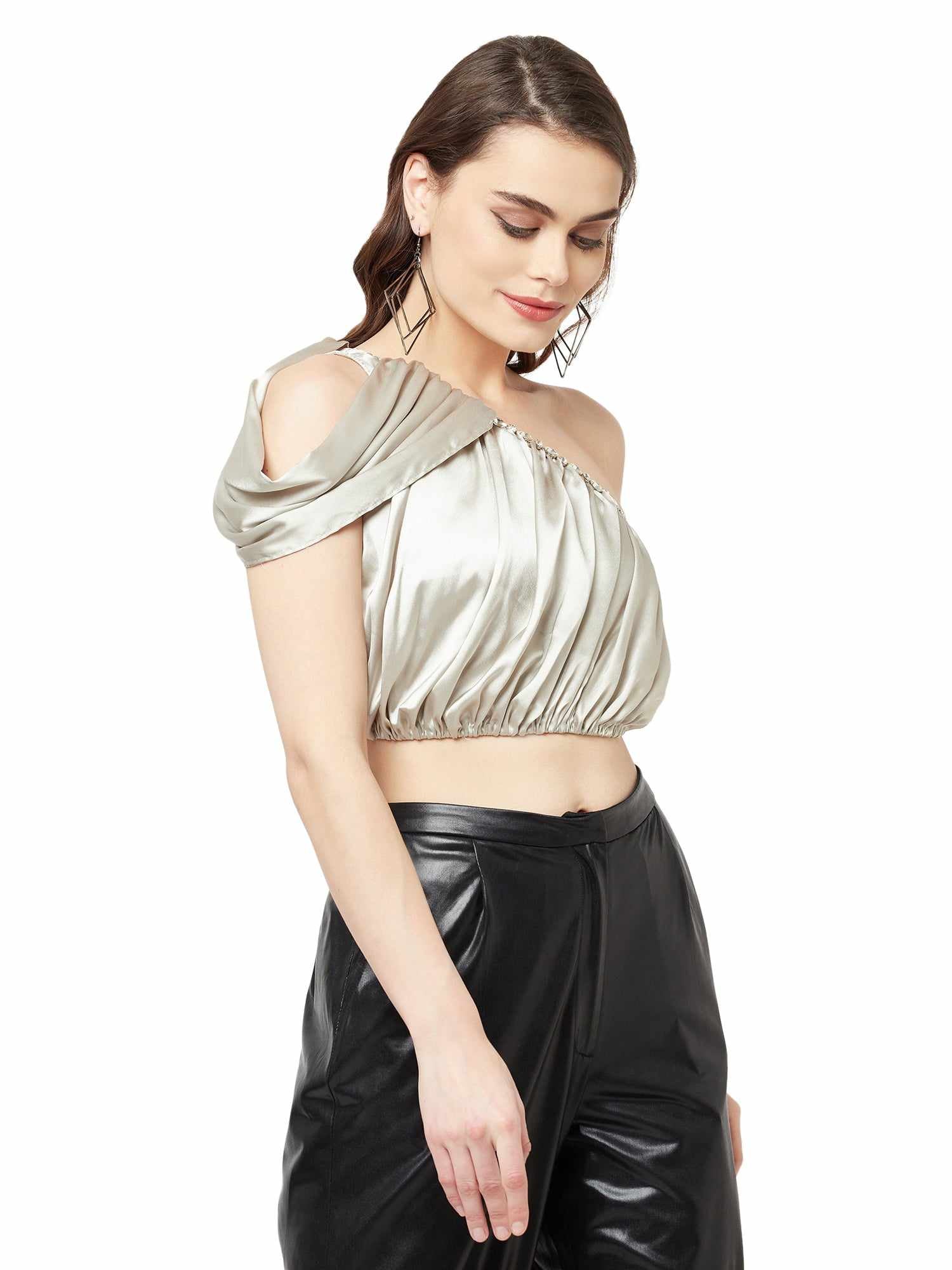 crystal embellished satin top
