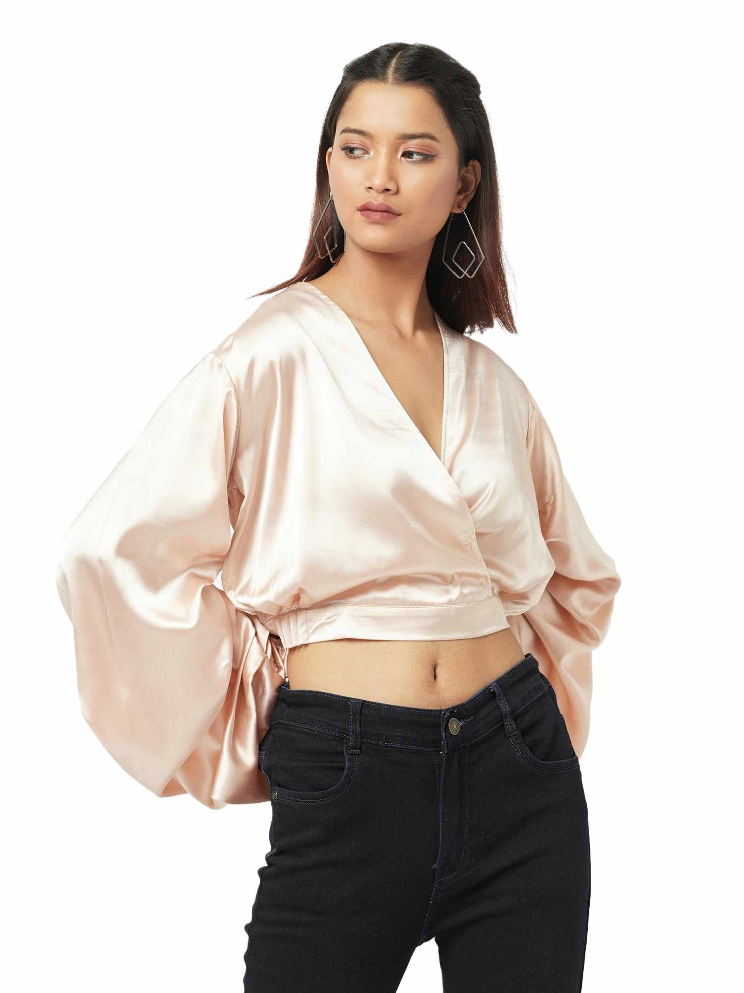 folksy pearl nude satiny crop top