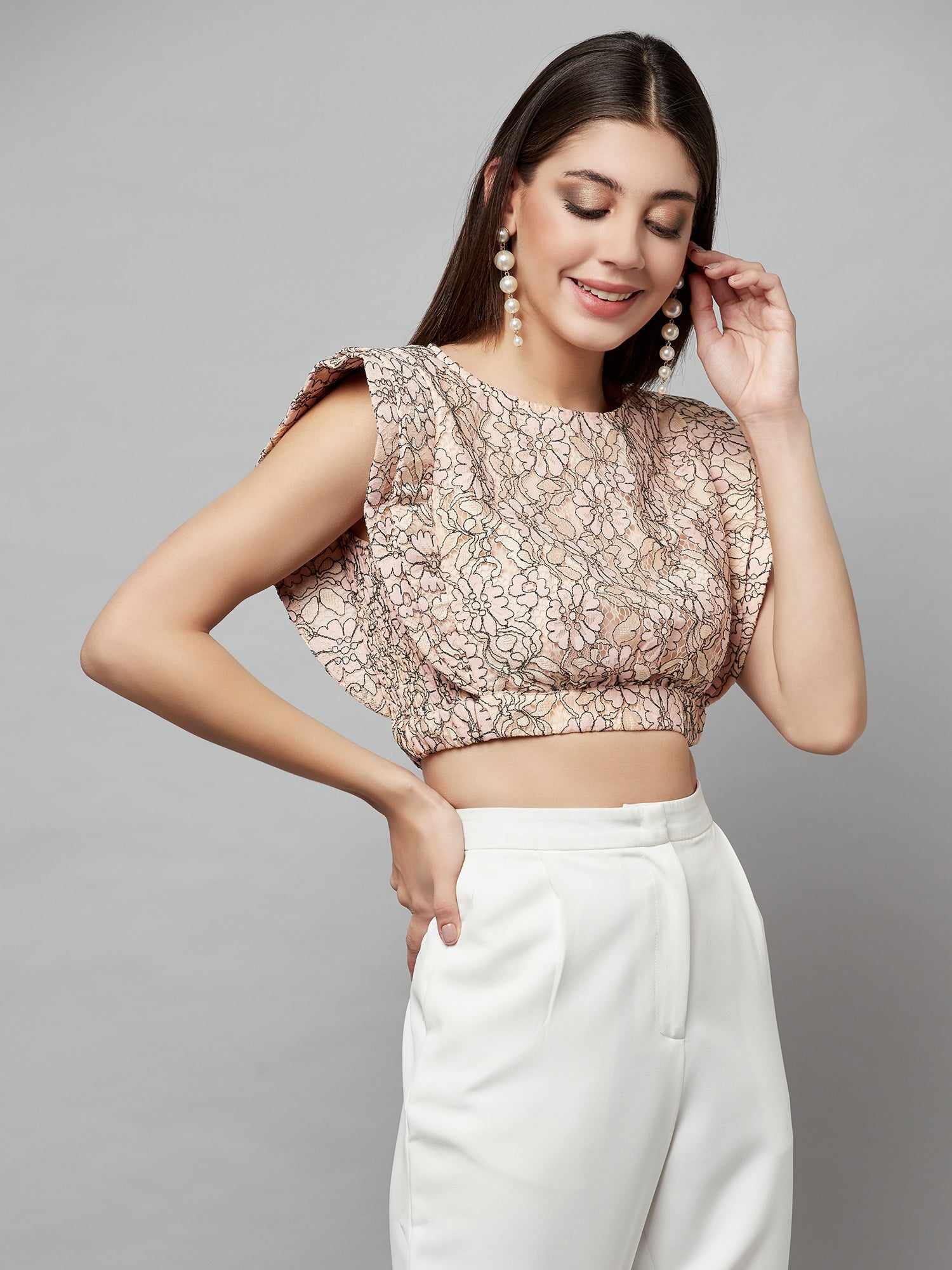 nude lace crop top
