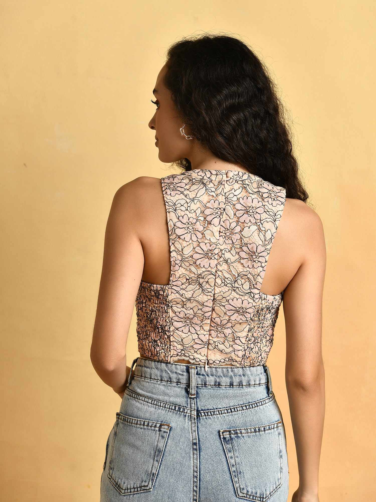 halter neck lace crop top