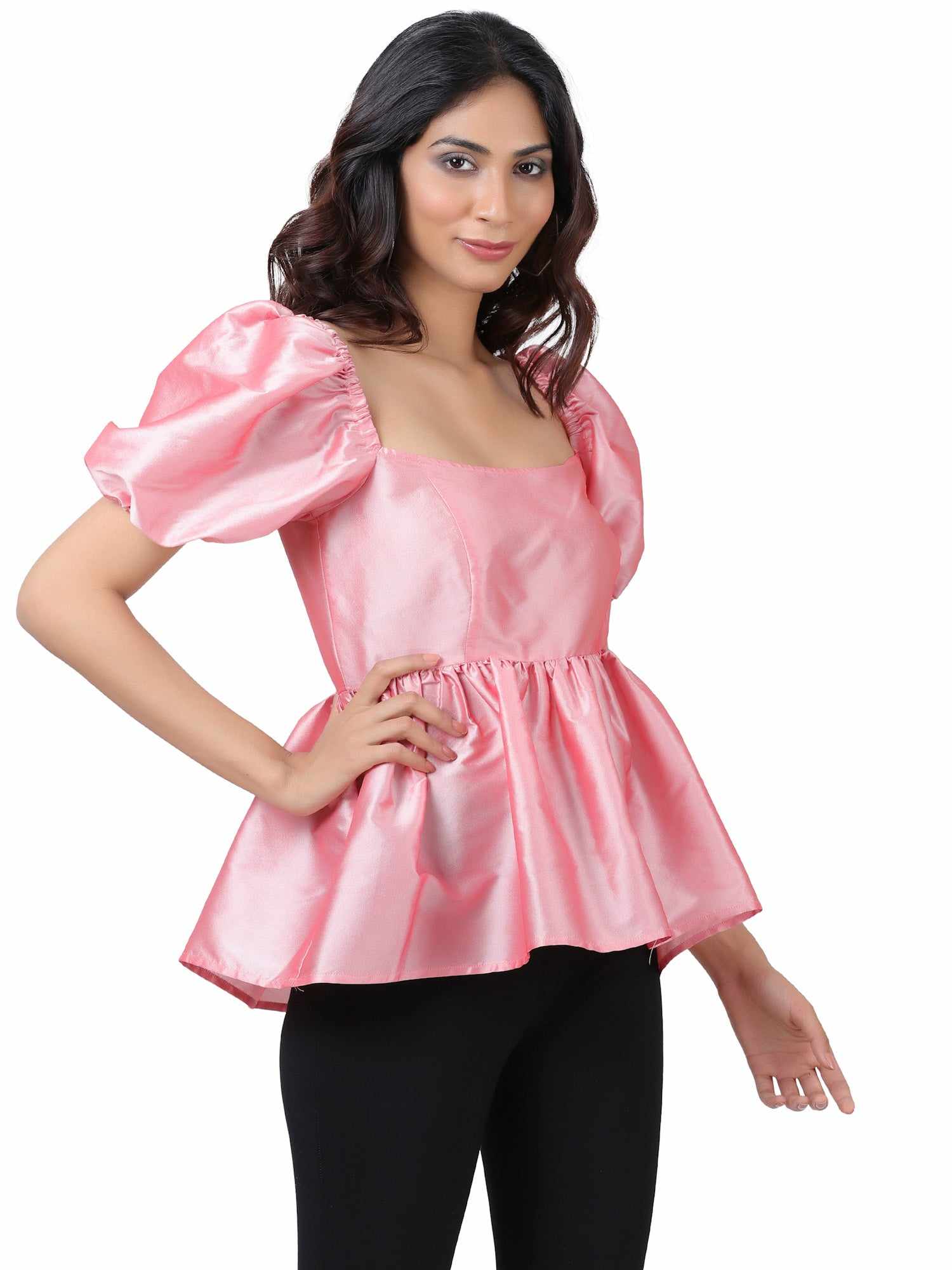 blush pink balloon sleeves top