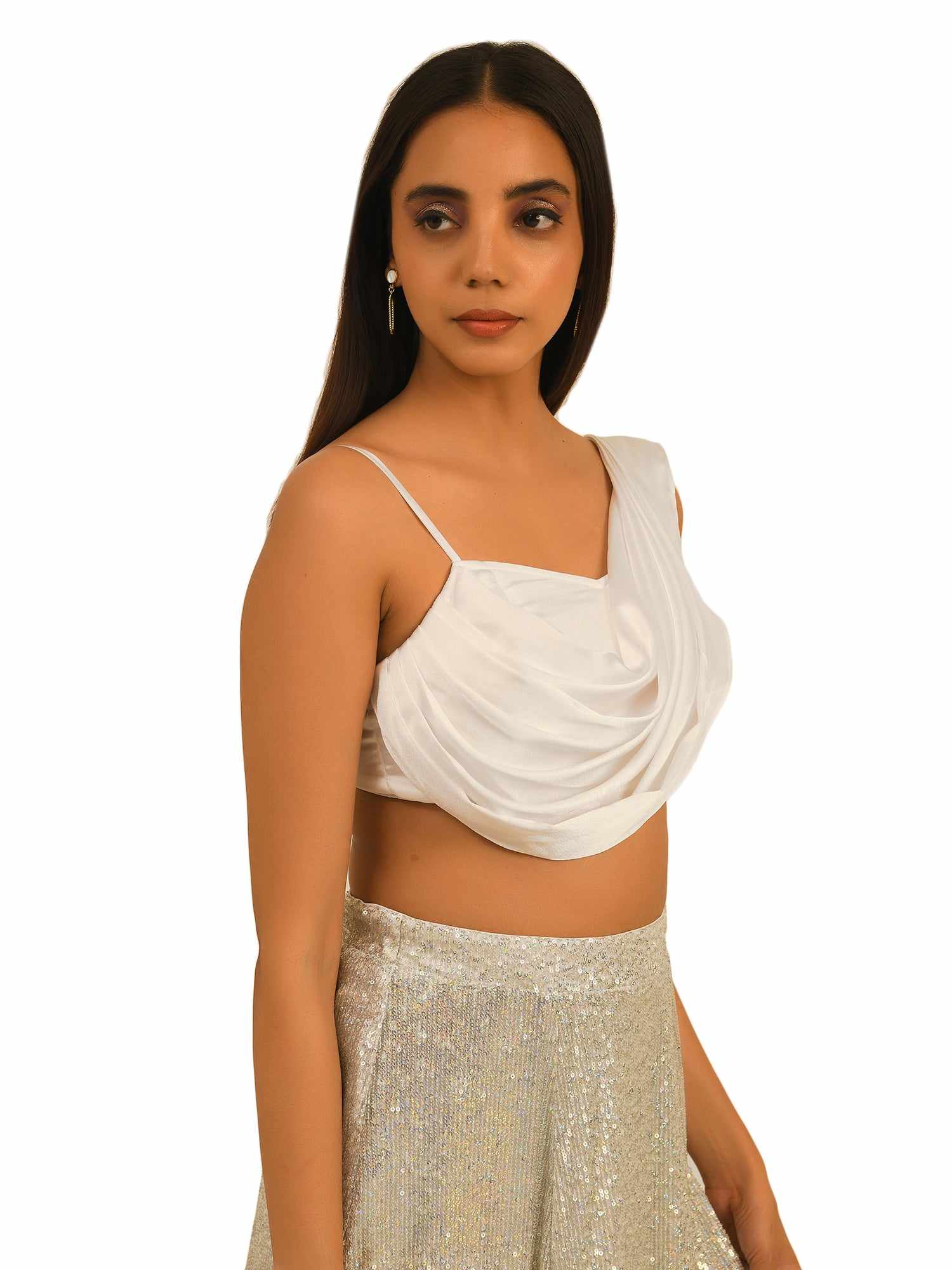 pearl satin crop top with palla