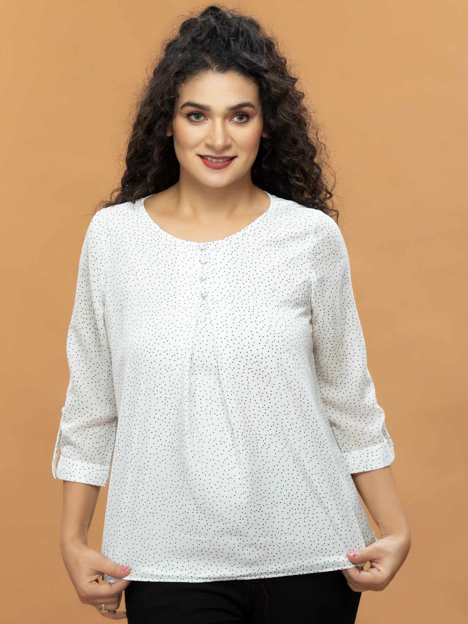 front pleated printed top