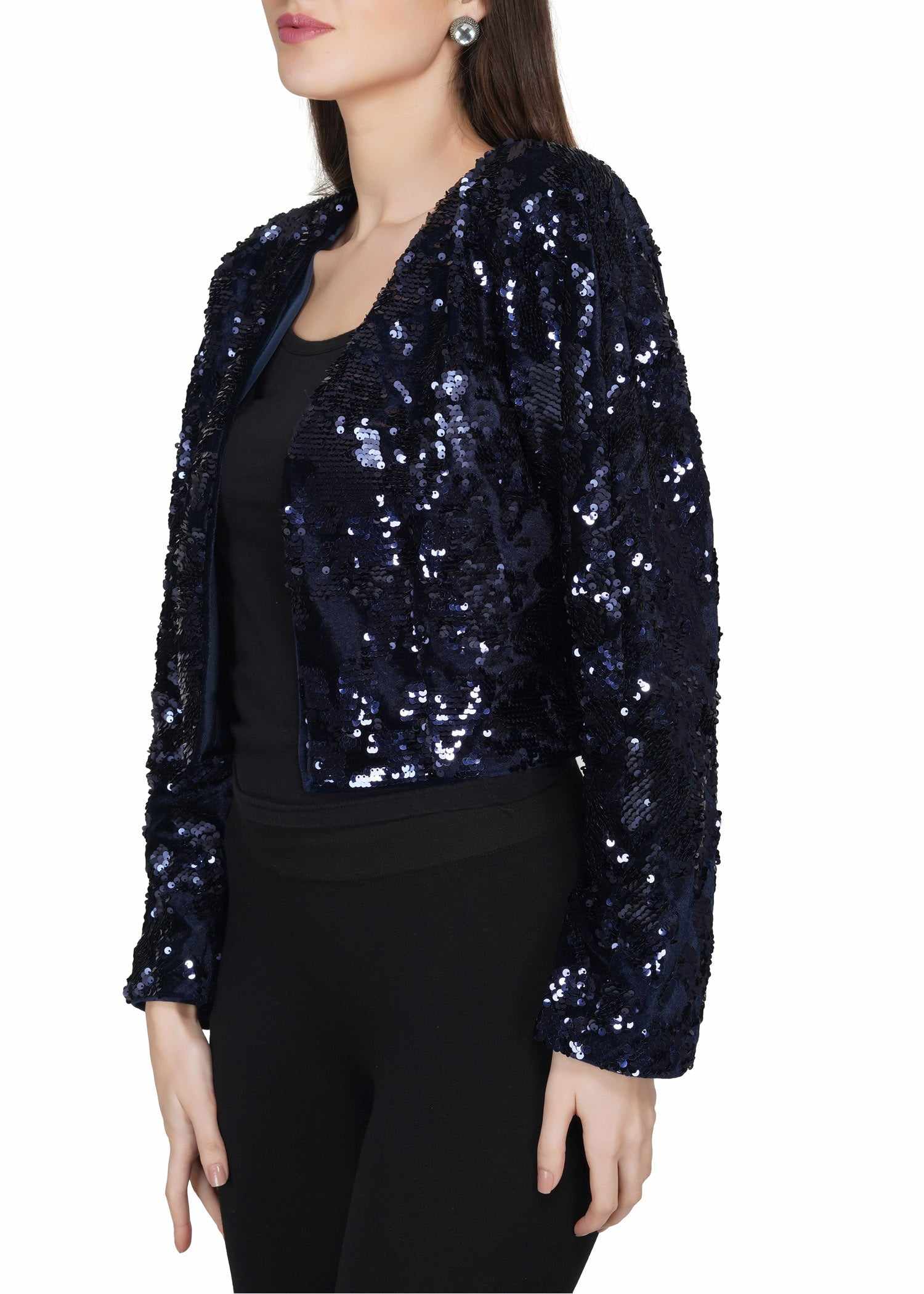 sequin velvet navy jacket