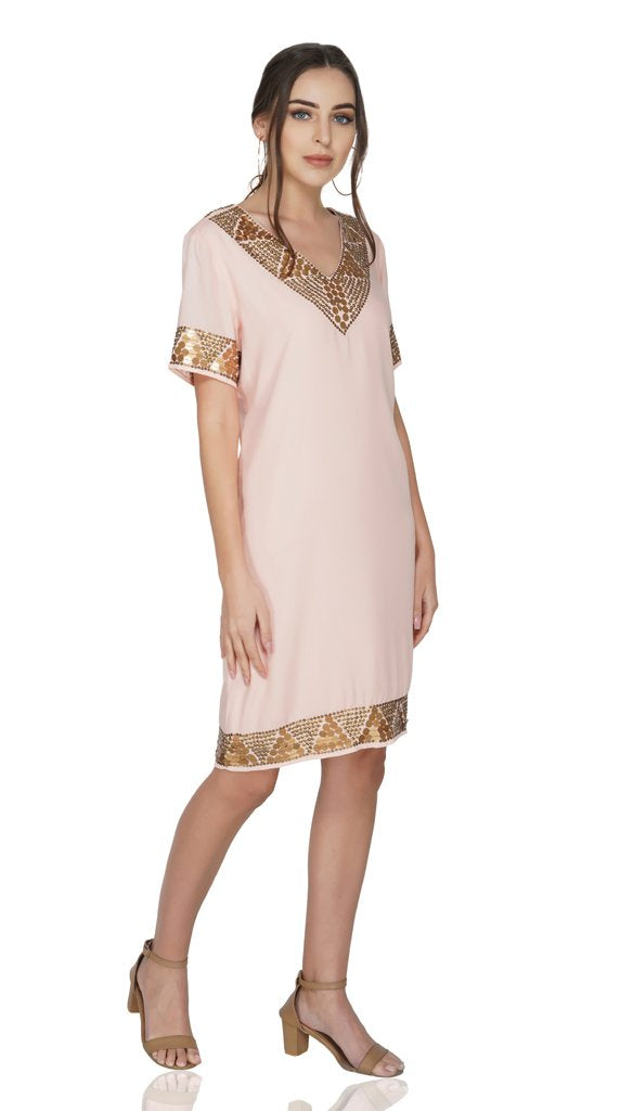 antique brass sequin border dress