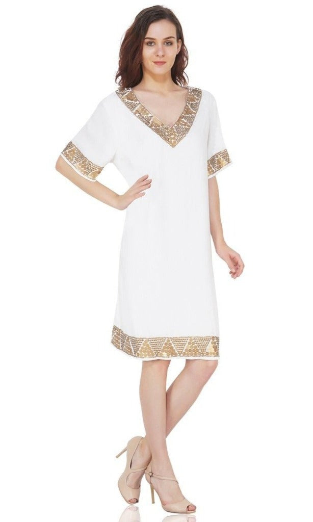 antique brass sequin border dress