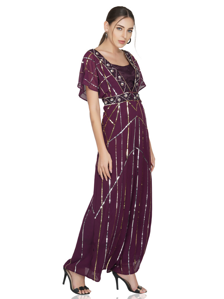 plum sunrise sequin jumpsuit