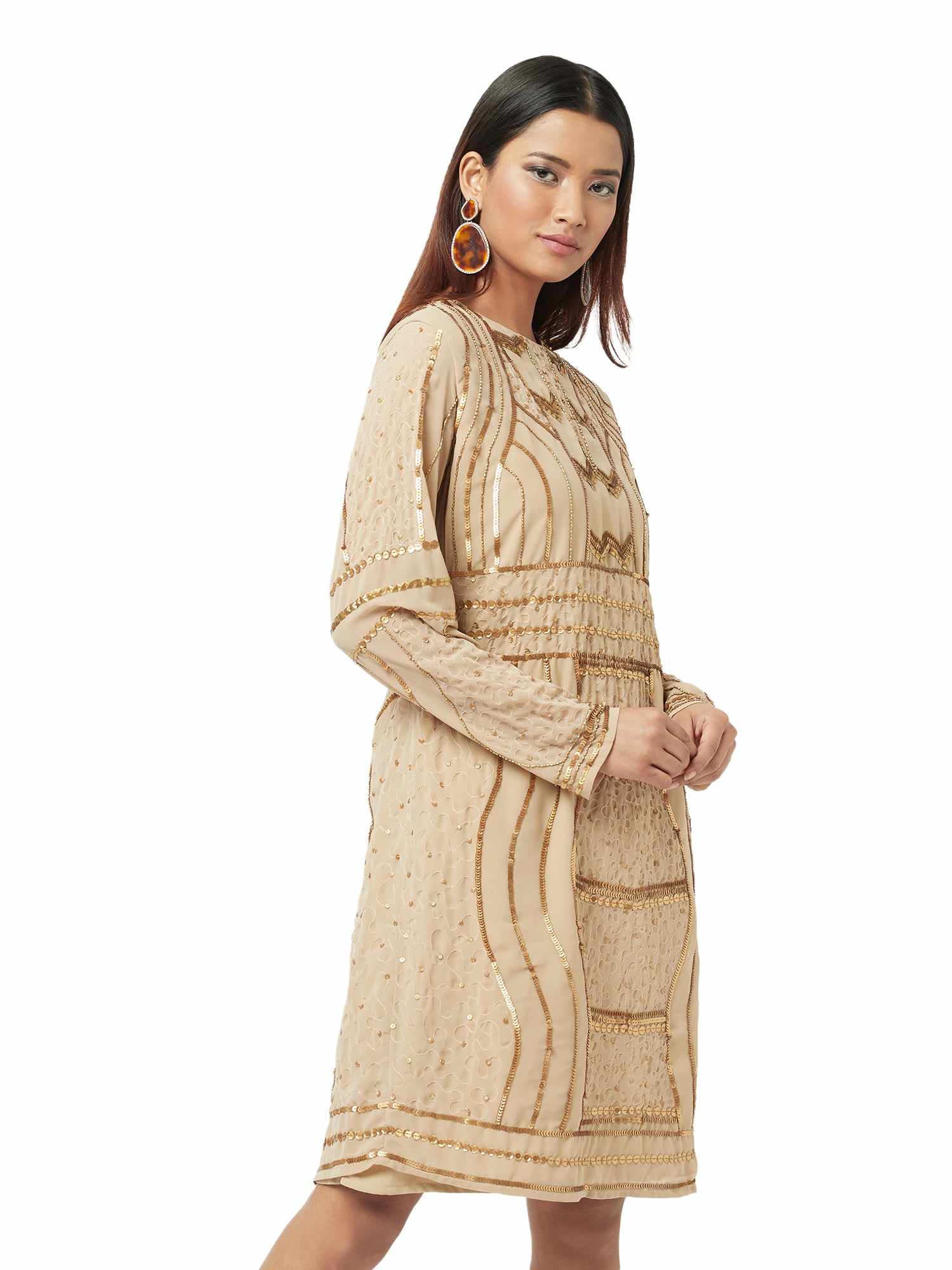 go gorgeous beige gold dress