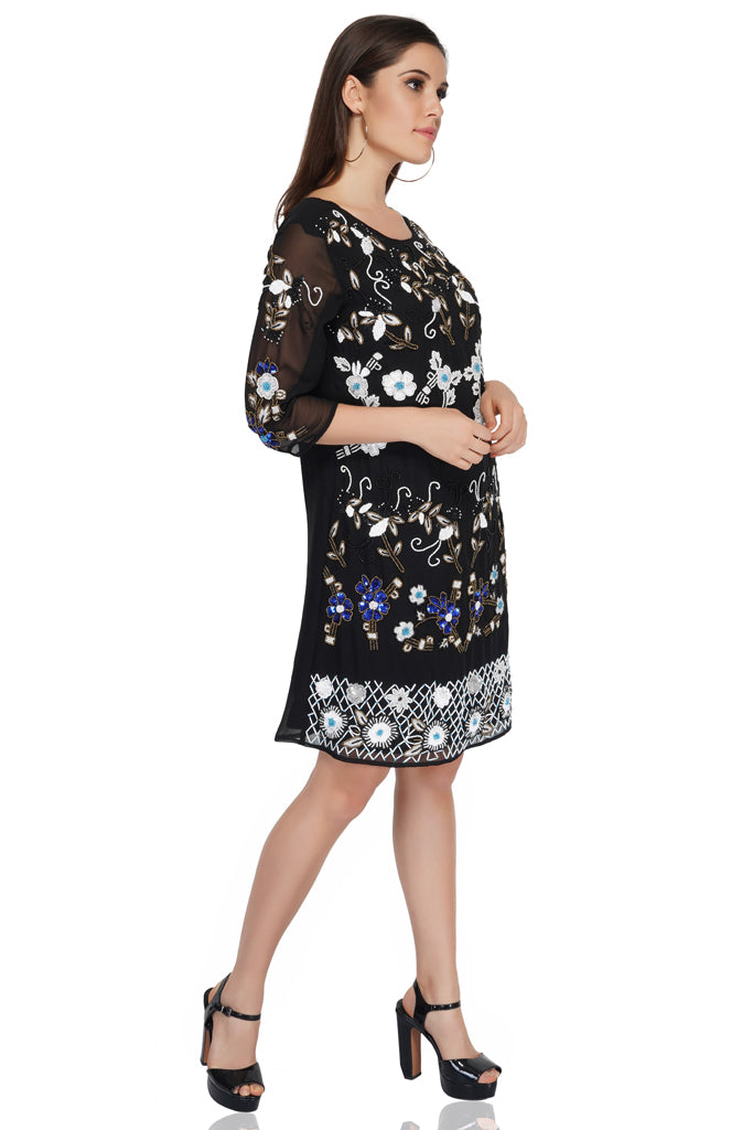 all over hand embellished black dress