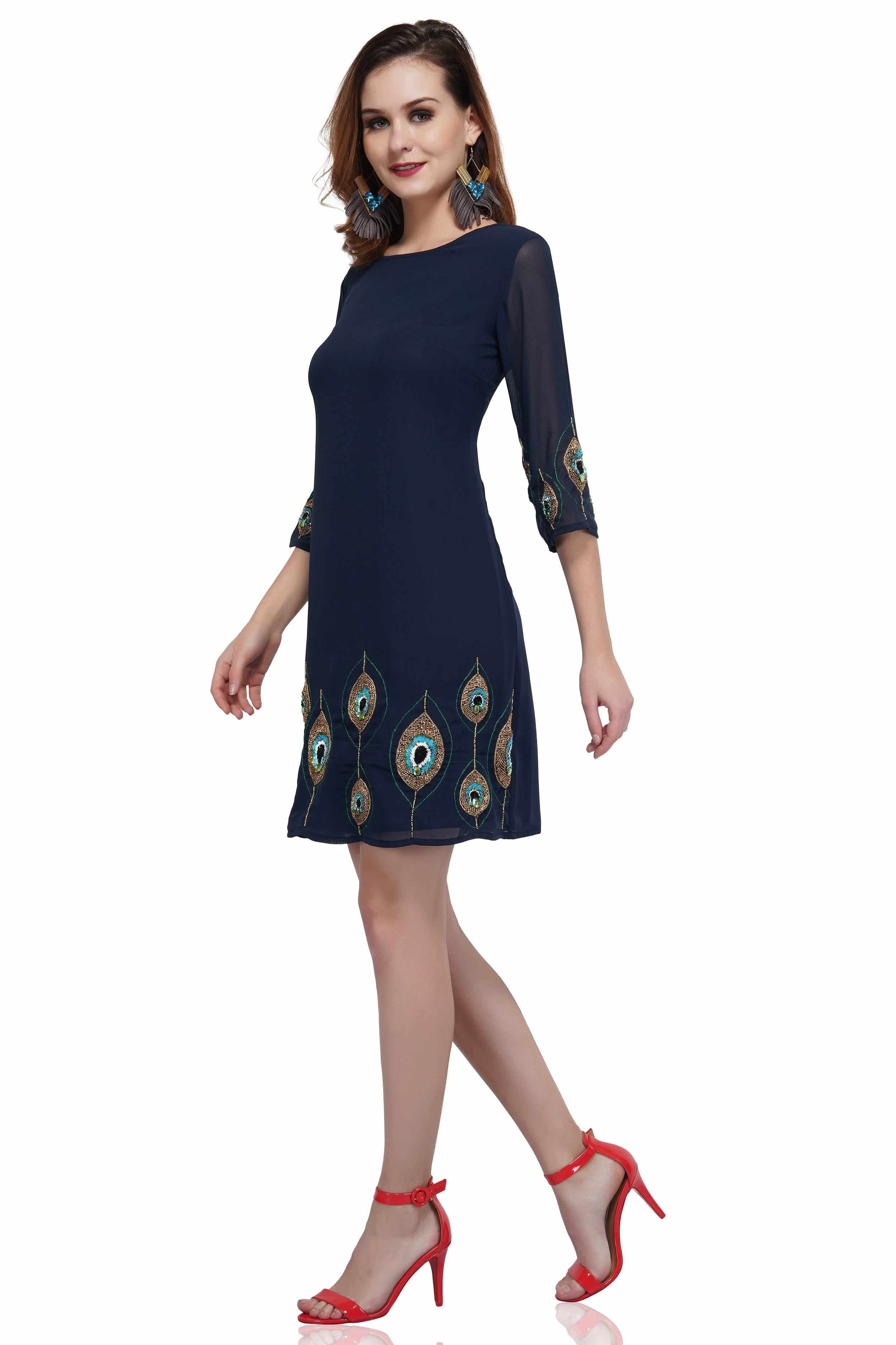 peacock motif dress