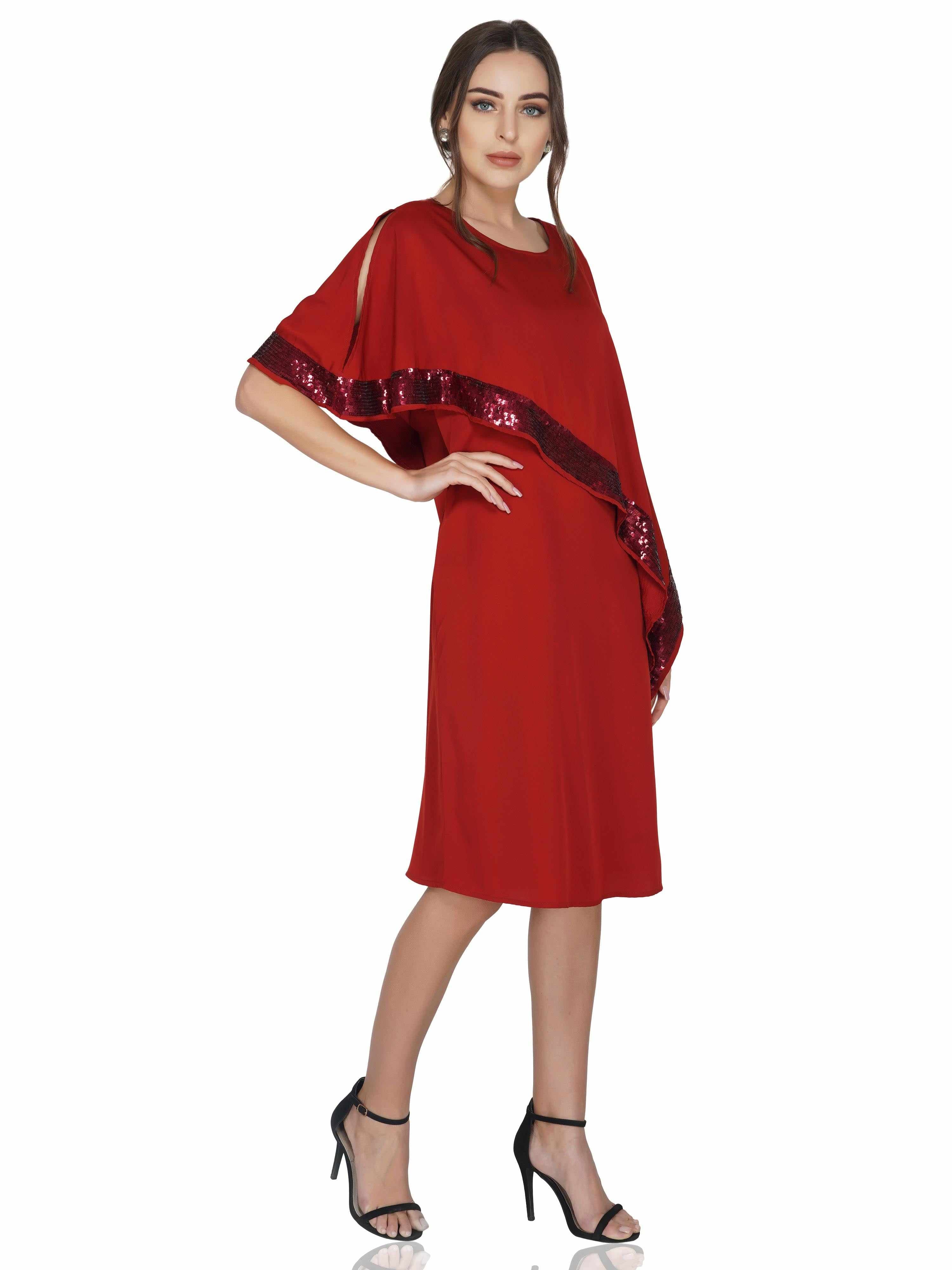 popover crepe dress with sequin border